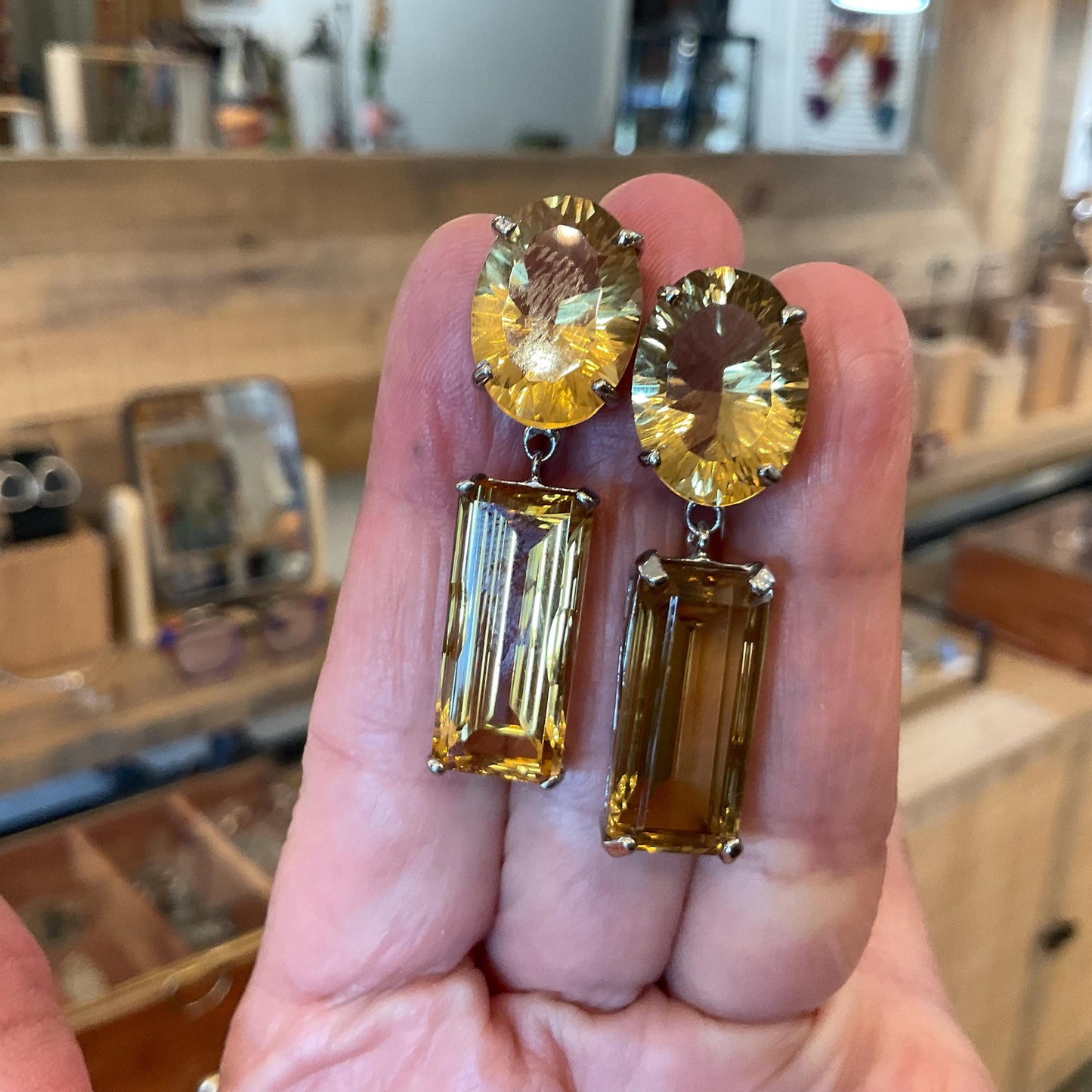 Sterling silver oval citrine fancy cut dangle  50ct earrings