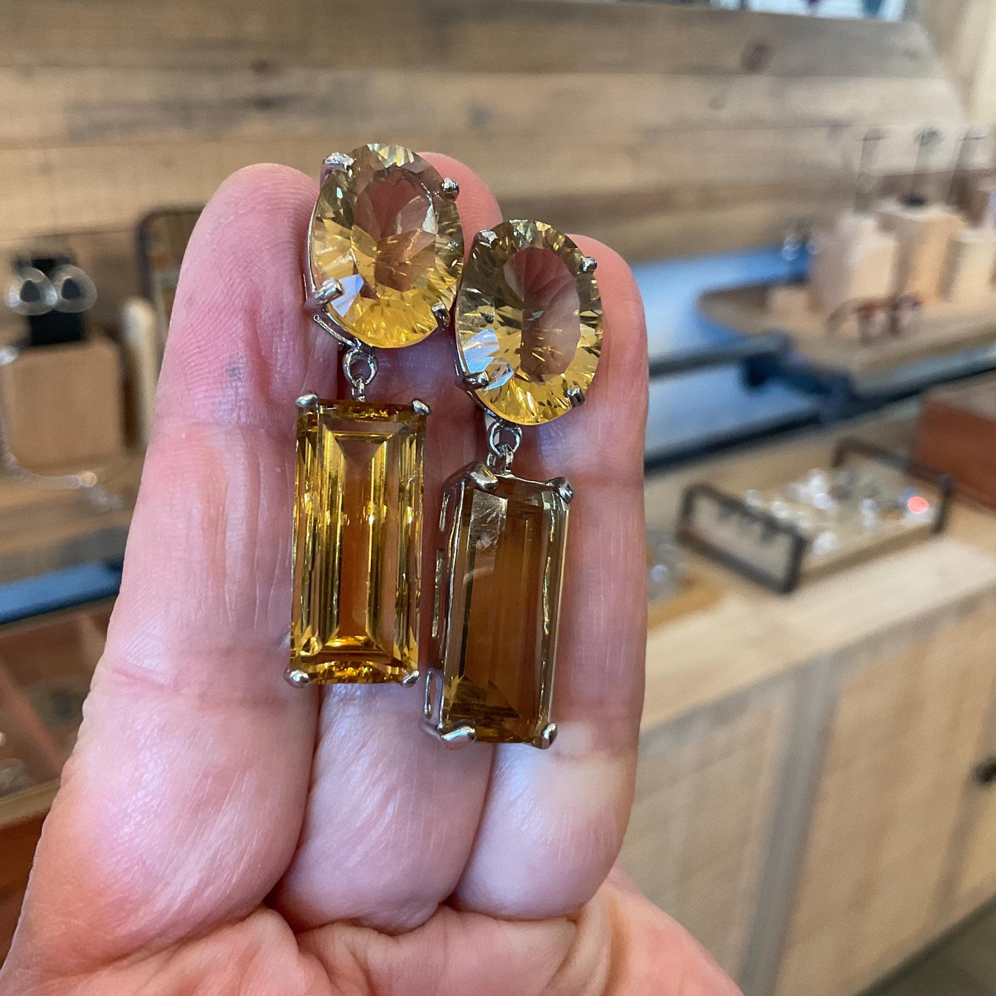 Sterling silver oval citrine fancy cut dangle  50ct earrings