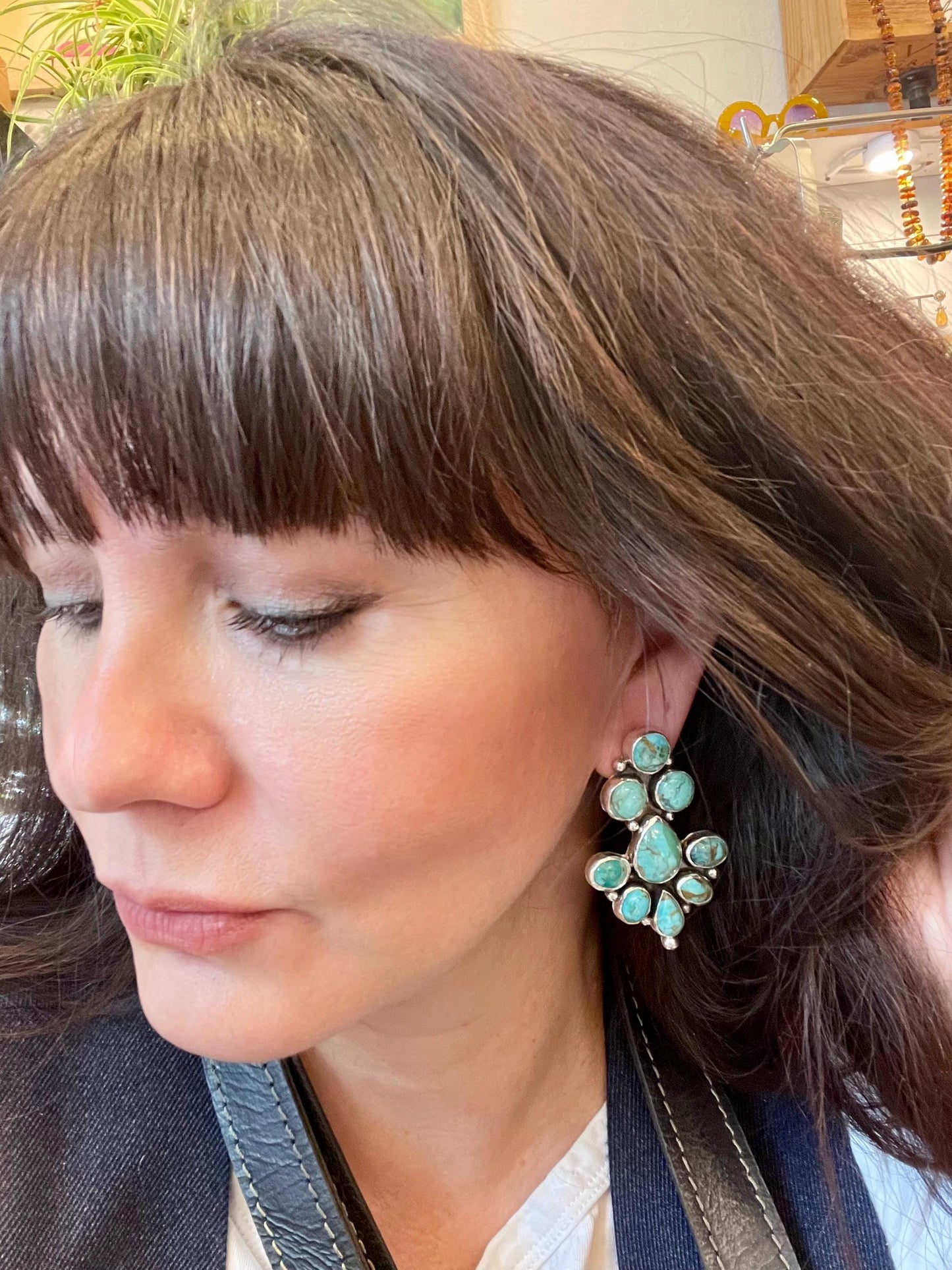 Sterling  Silver turquoise large cluster statement post earrings