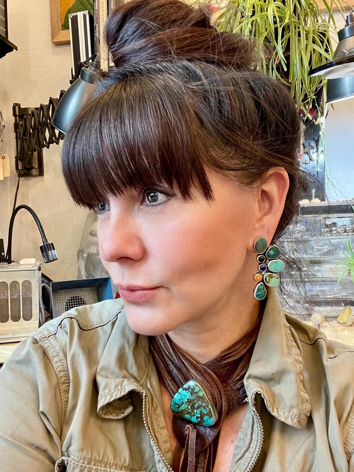 Sterling  Silver mix turquoise large cluster statement post earrings