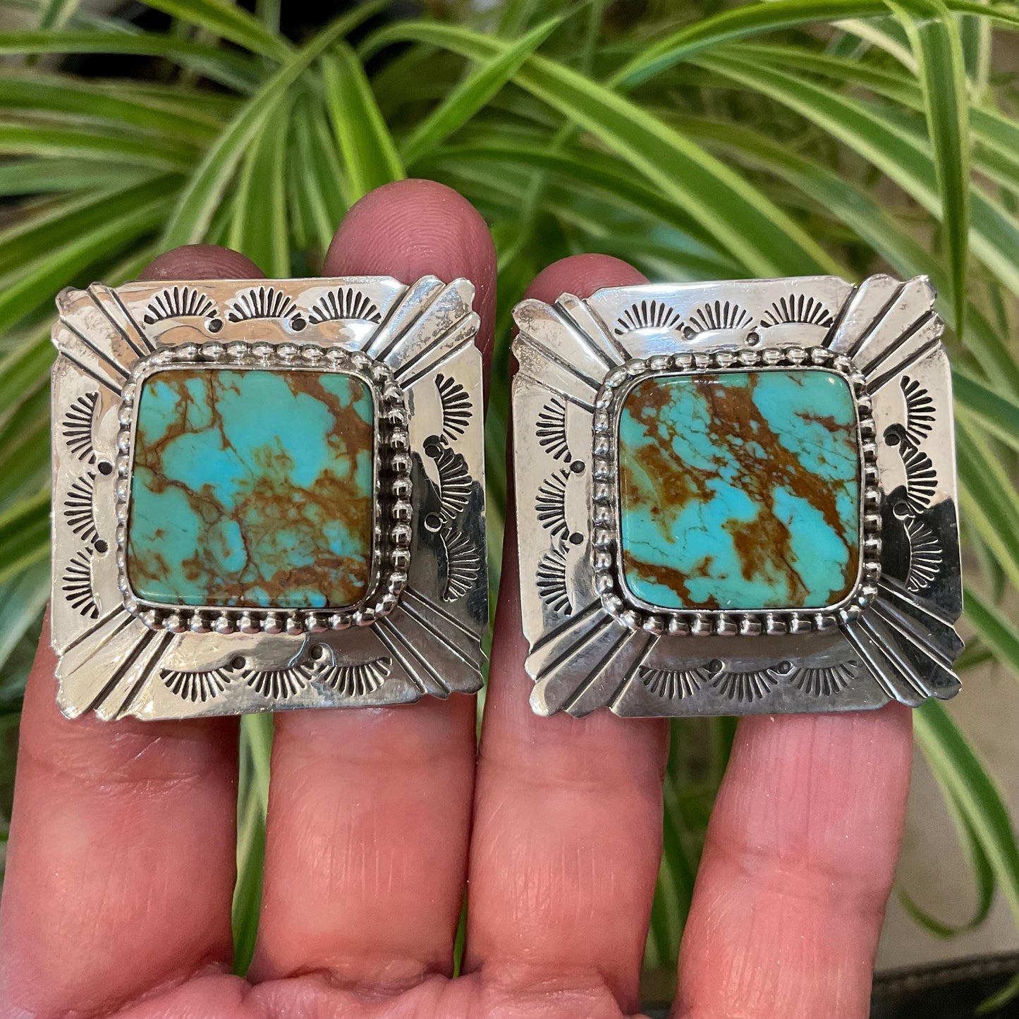 Sterling  Silver turquoise vintage statement oversize stud western earrings