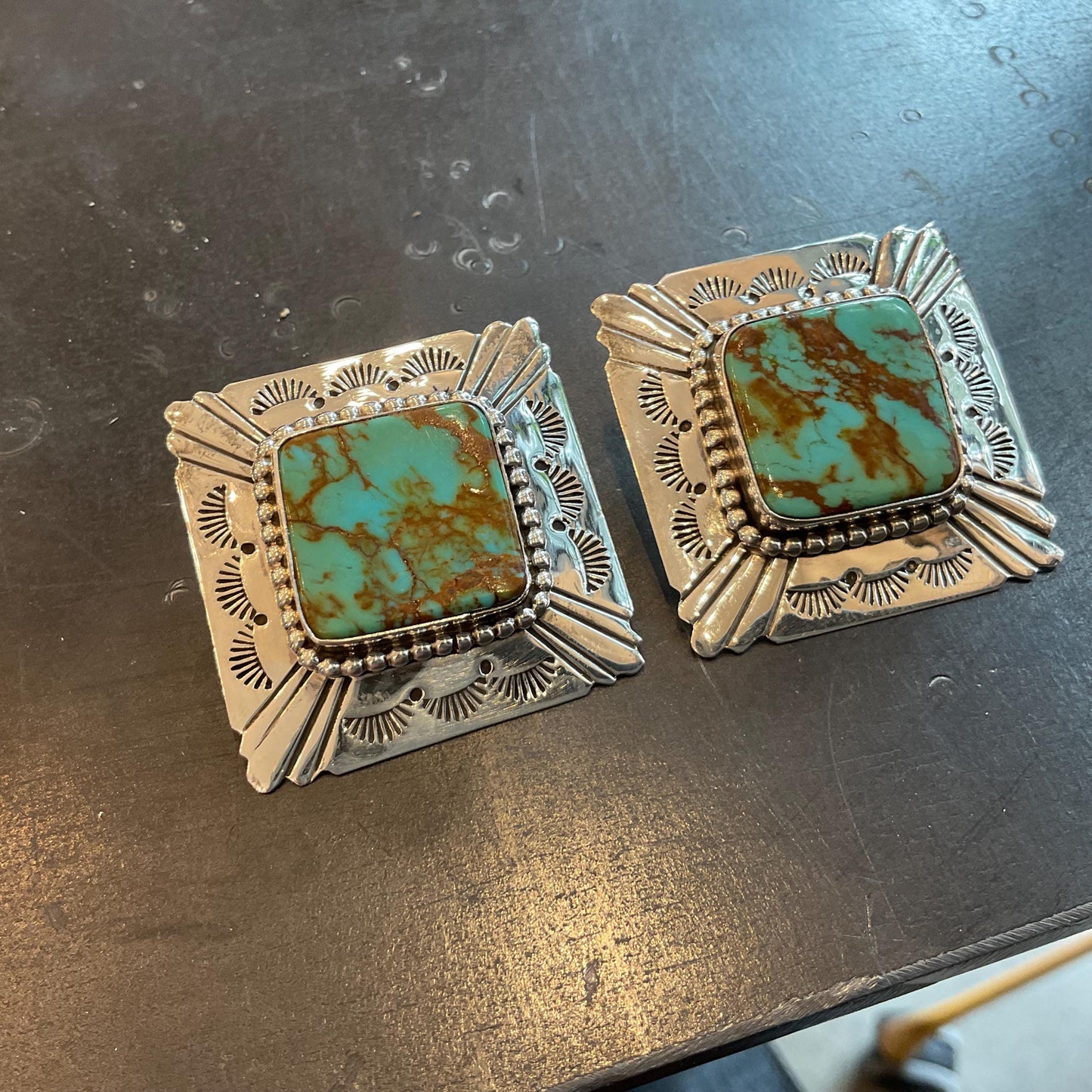 Sterling  Silver turquoise vintage statement oversize stud western earrings