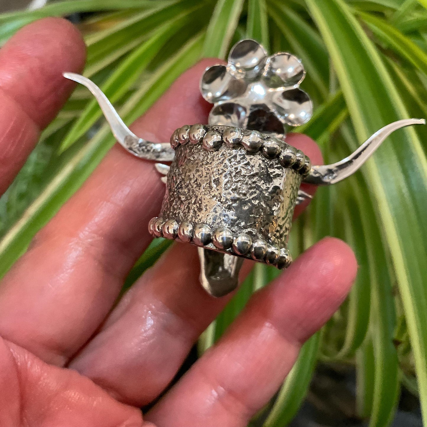 Turquoise Sterling Statement long horn wester turquoise adjustable cuff ring