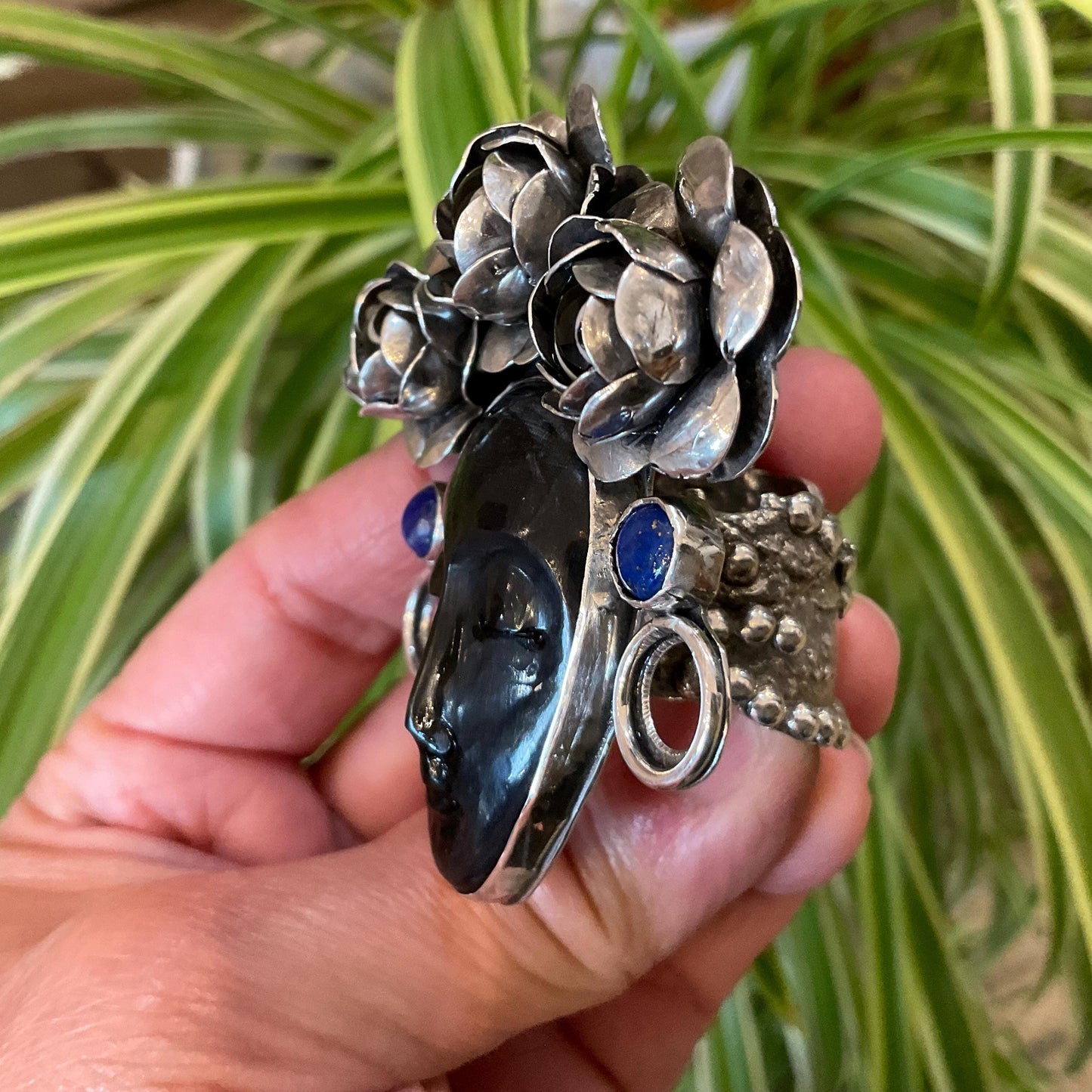 Sterling Silver art to wear dreaming woman cuff open Ring 7.5 8 9