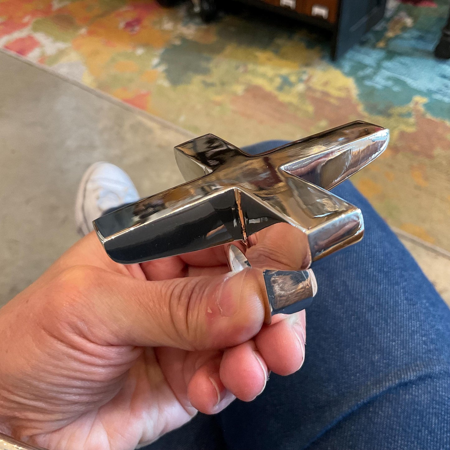 Sterling Silver Modernist oversize crossroad  cross Statement Ring 8 9 10