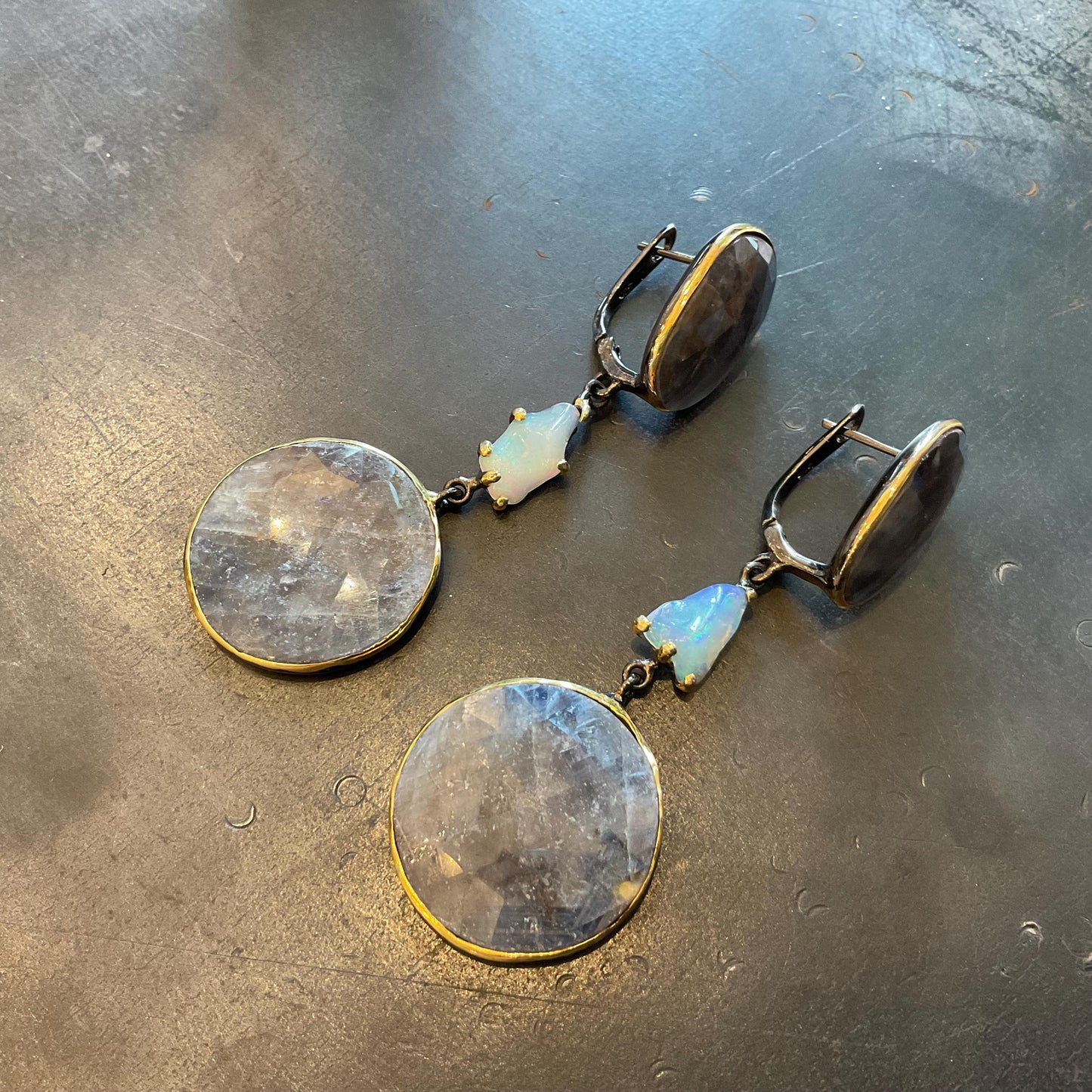 sterling silver statement natural sapphire opal large dangle earrings