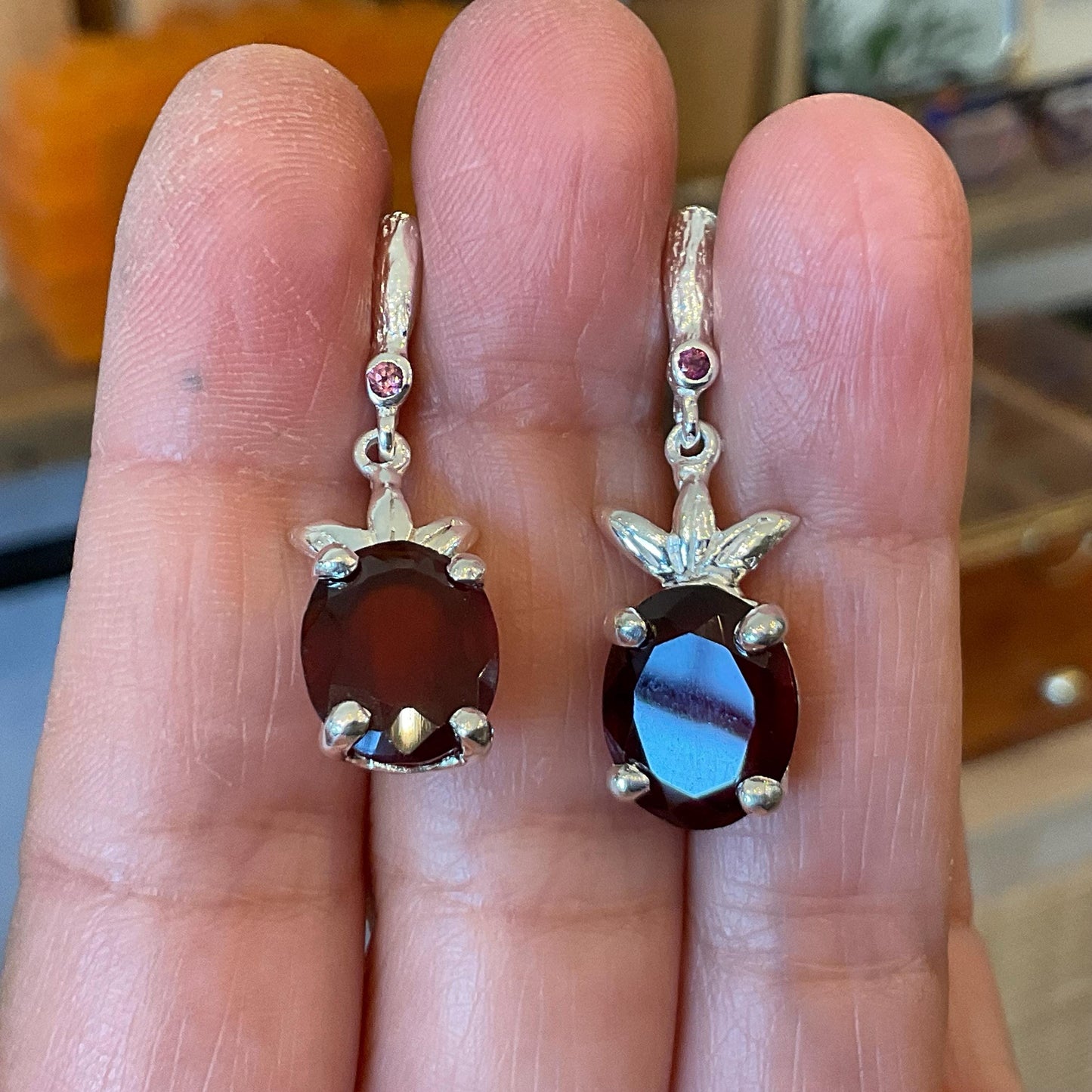 Sterling Silver Red garnet dangle Earrings