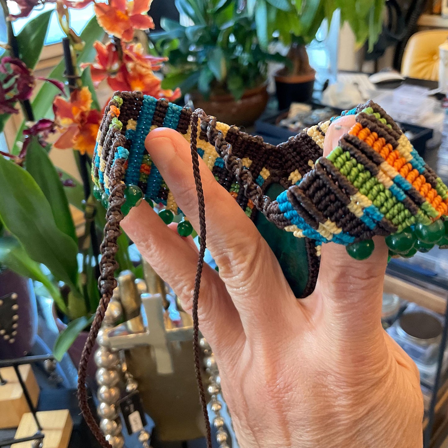 Handmade macrame necklace and Chrysocolla Artisan Choker