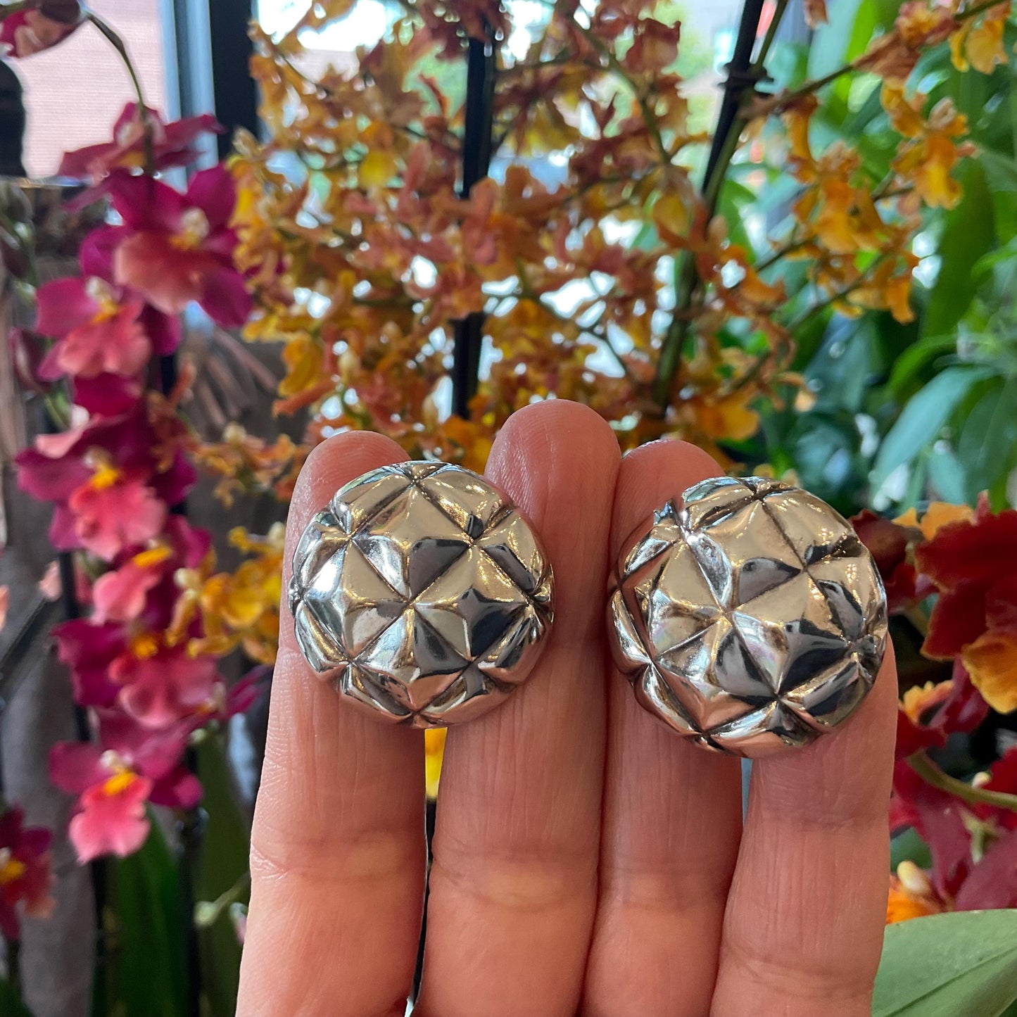 sterling silver Modernist dome semi round post oversize Earrings