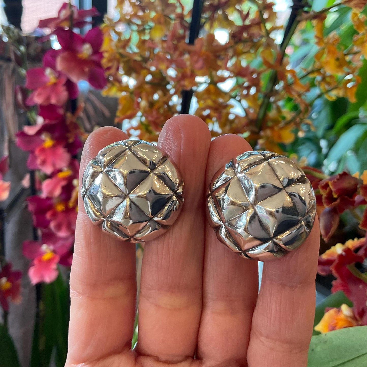 sterling silver Modernist dome semi round post oversize Earrings