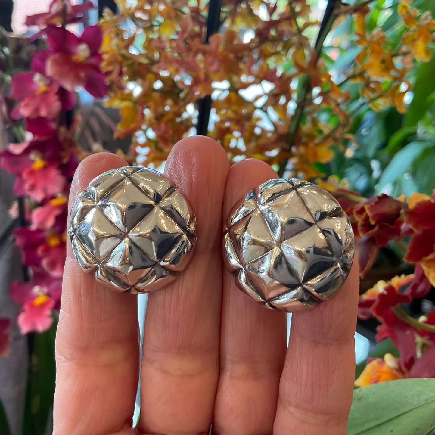 sterling silver Modernist dome semi round post oversize Earrings