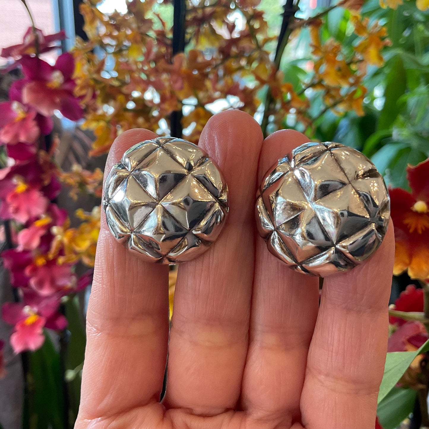 sterling silver Modernist dome semi round post oversize Earrings