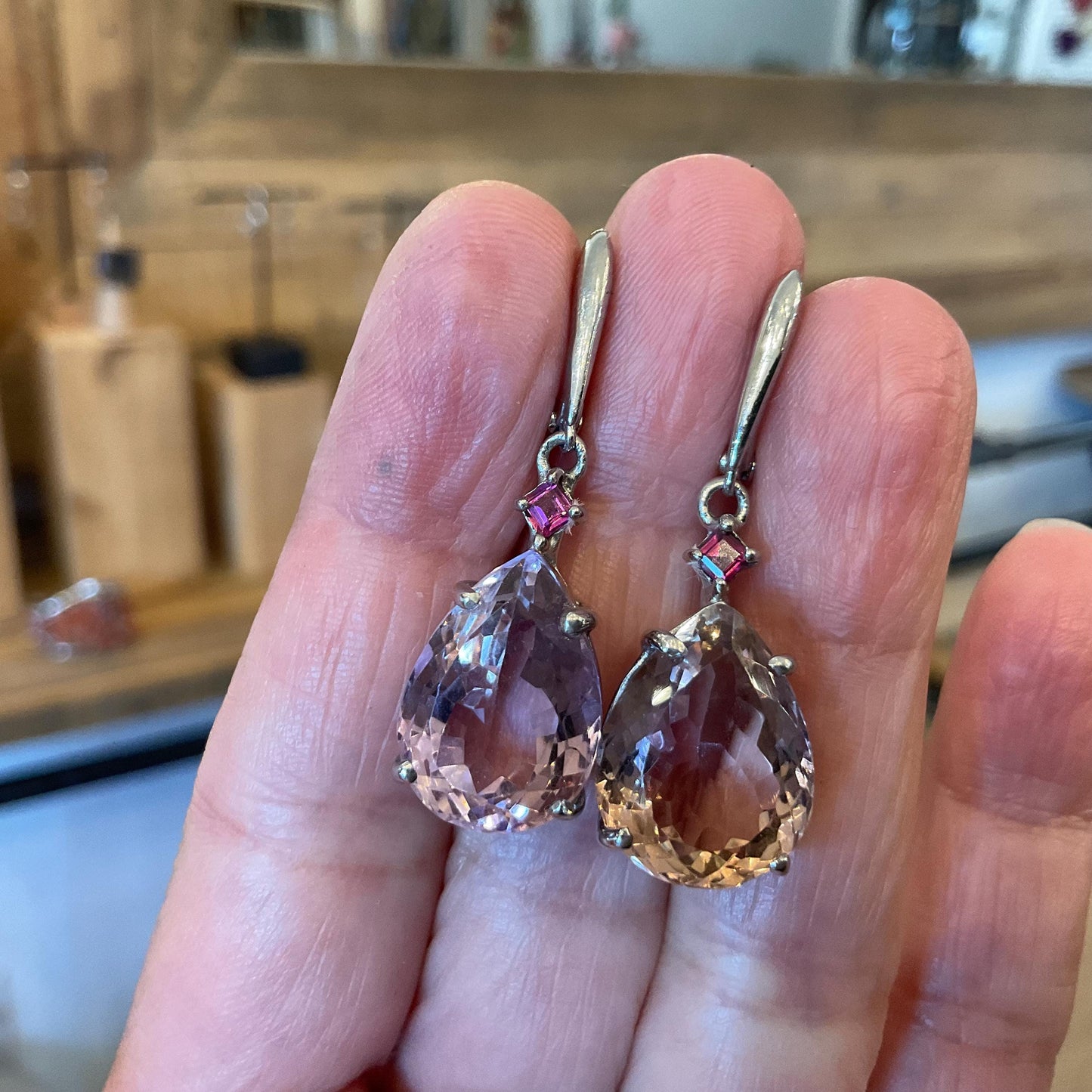 Sterling silver natural Ametrine pear shape rhodolite Earrings