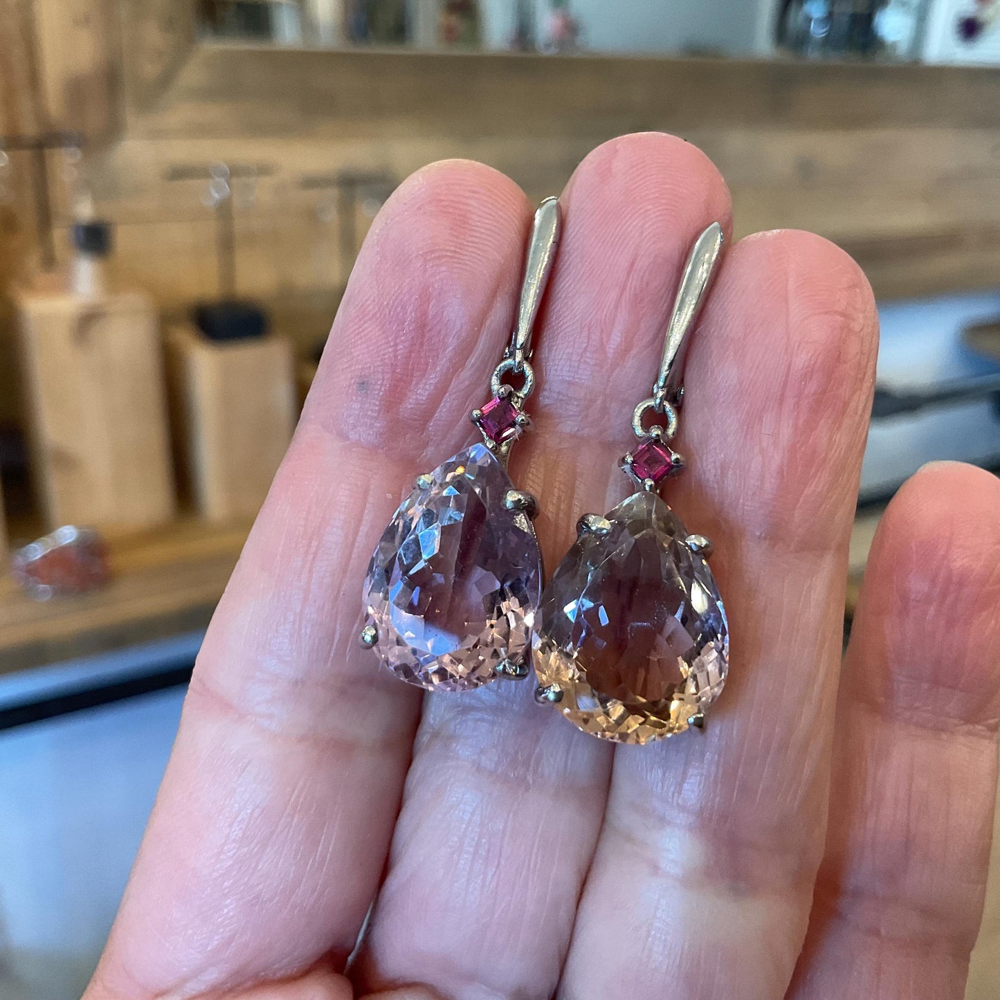 Sterling silver natural Ametrine pear shape rhodolite Earrings