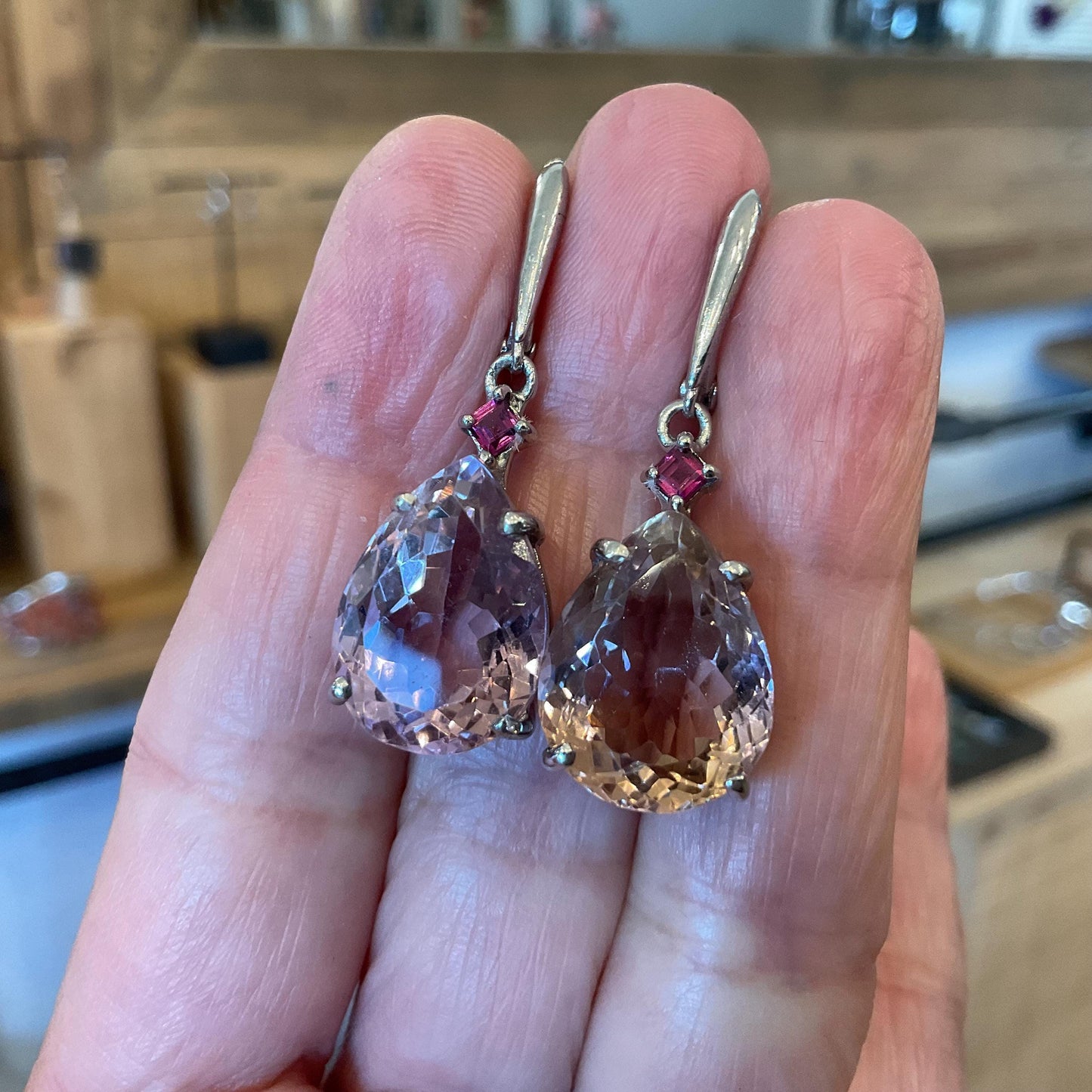 Sterling silver natural Ametrine pear shape rhodolite Earrings