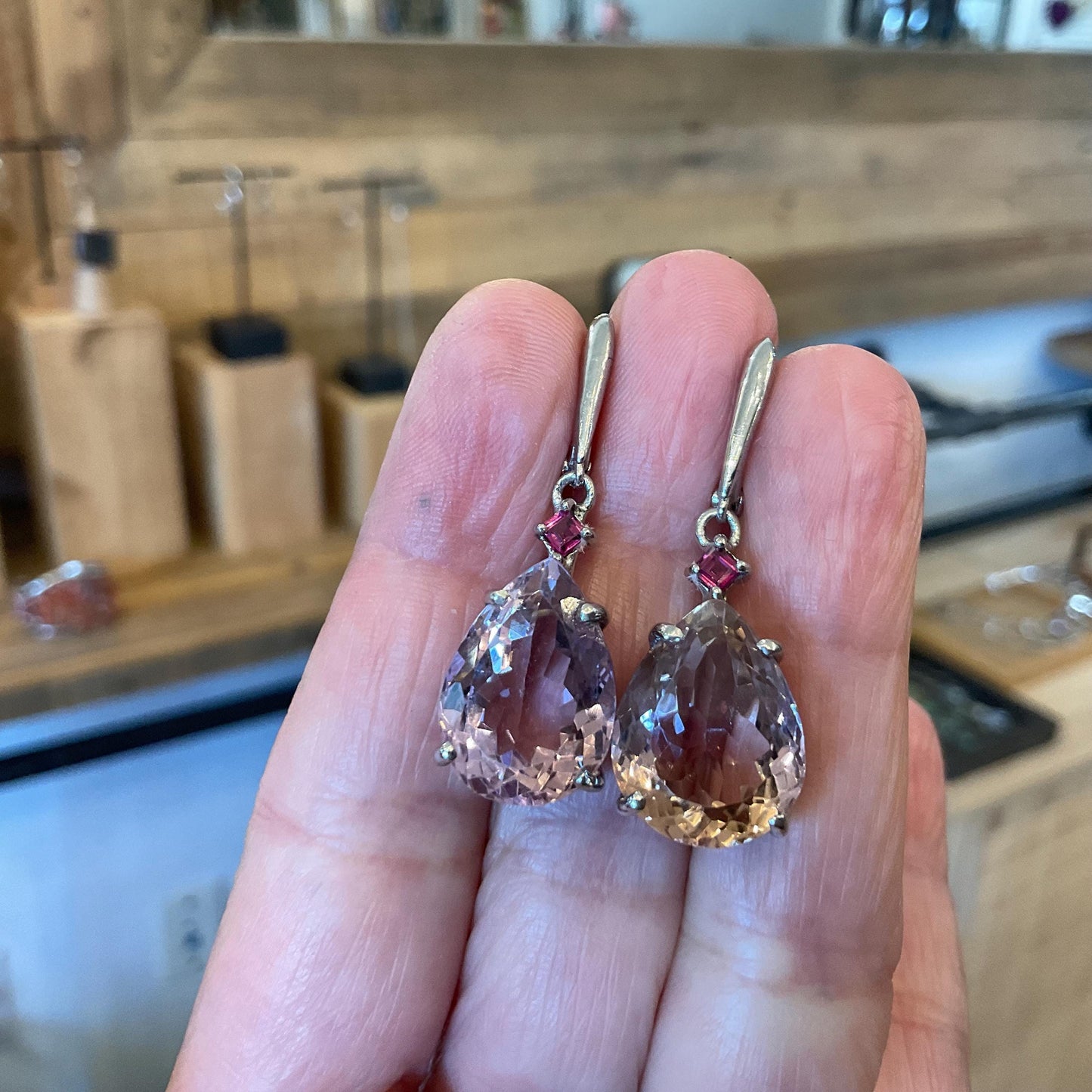 Sterling silver natural Ametrine pear shape rhodolite Earrings