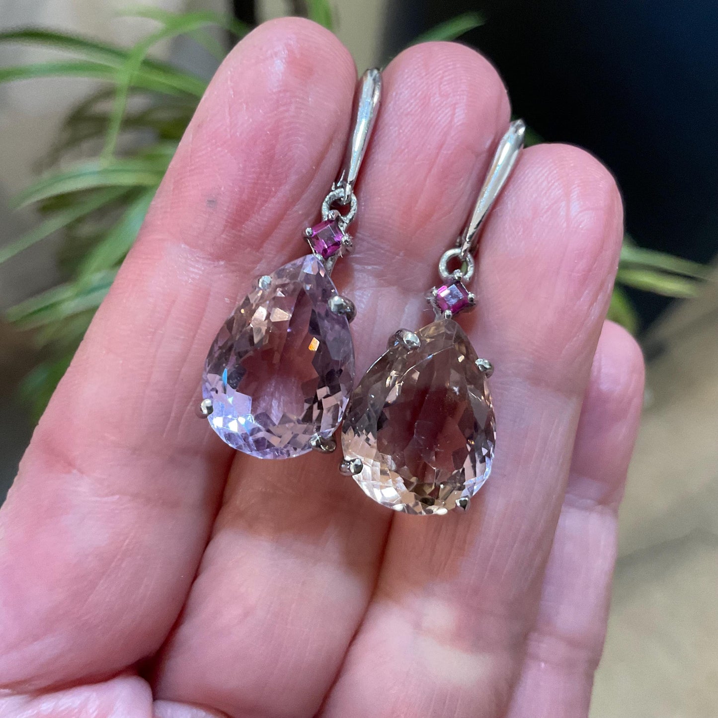 Sterling silver natural Ametrine pear shape rhodolite Earrings