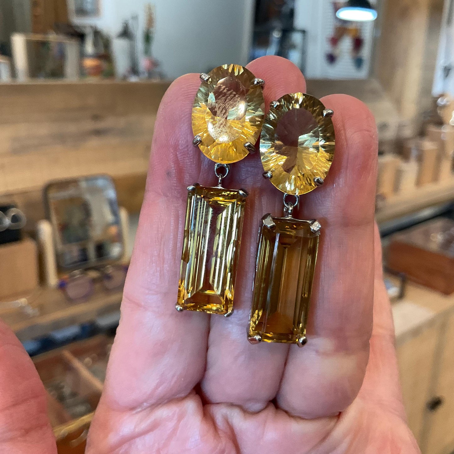 Sterling silver oval citrine fancy cut dangle  50ct earrings