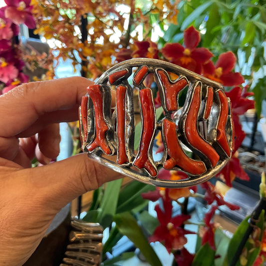 sterling silver red coral branch wide statement huge vintage bracelet cuff