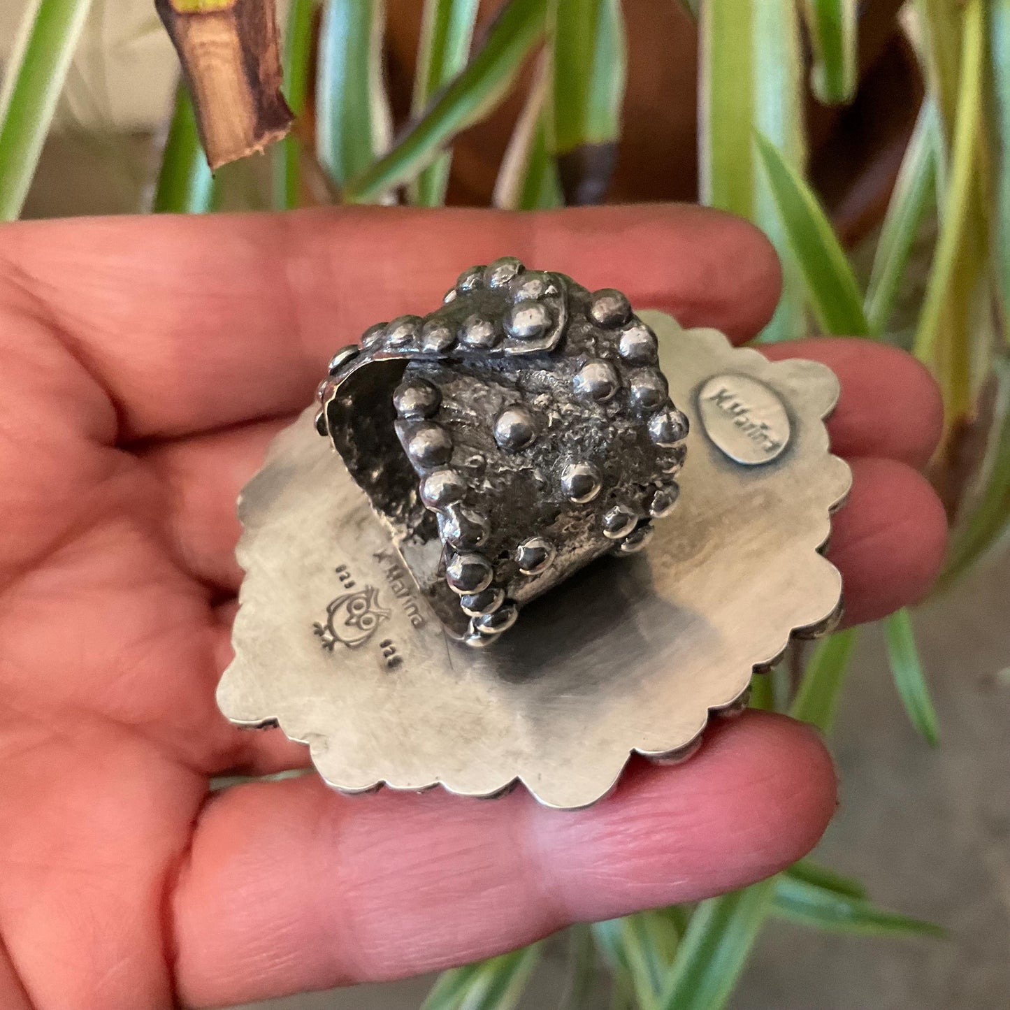 Sterling Statement spider web turquoise huge adjustable brutalist art cuff ring