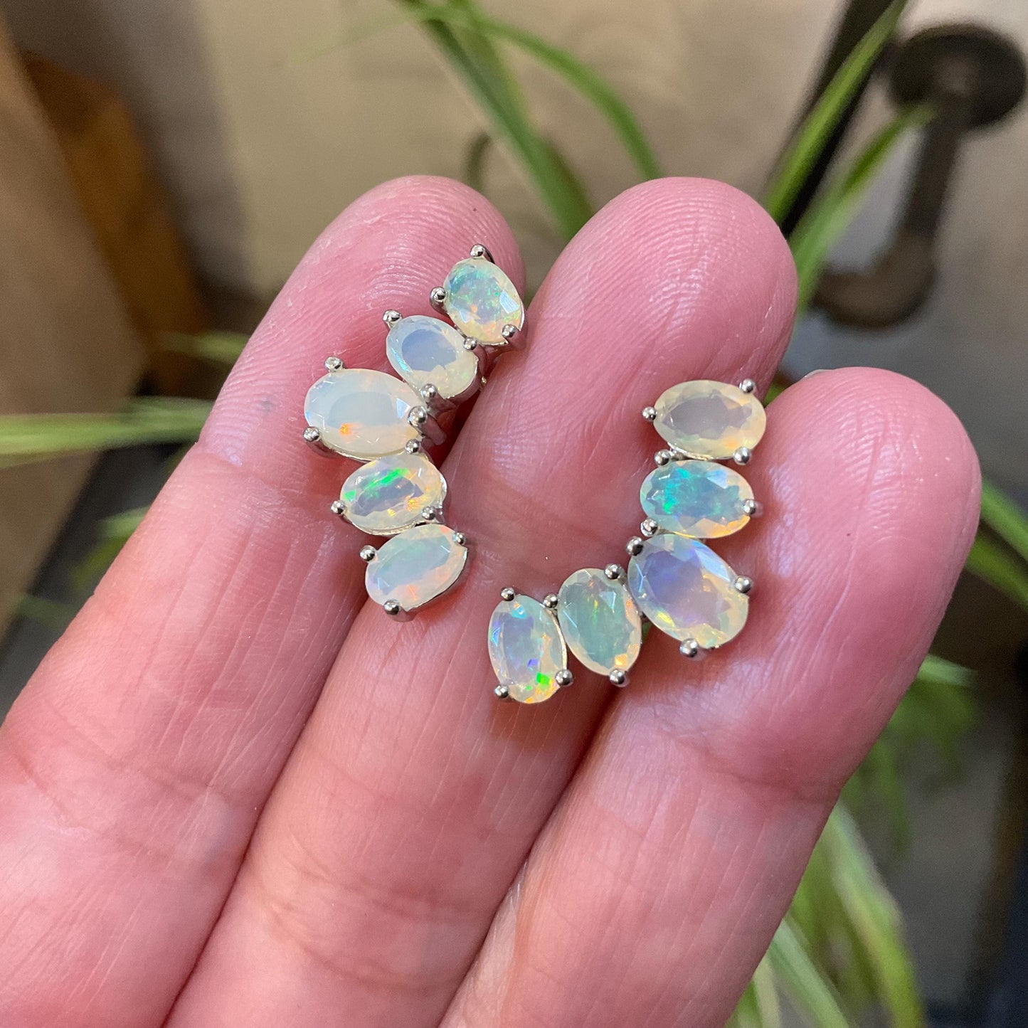 Sterling Silver Natural rainbow Opal post casual Earrings