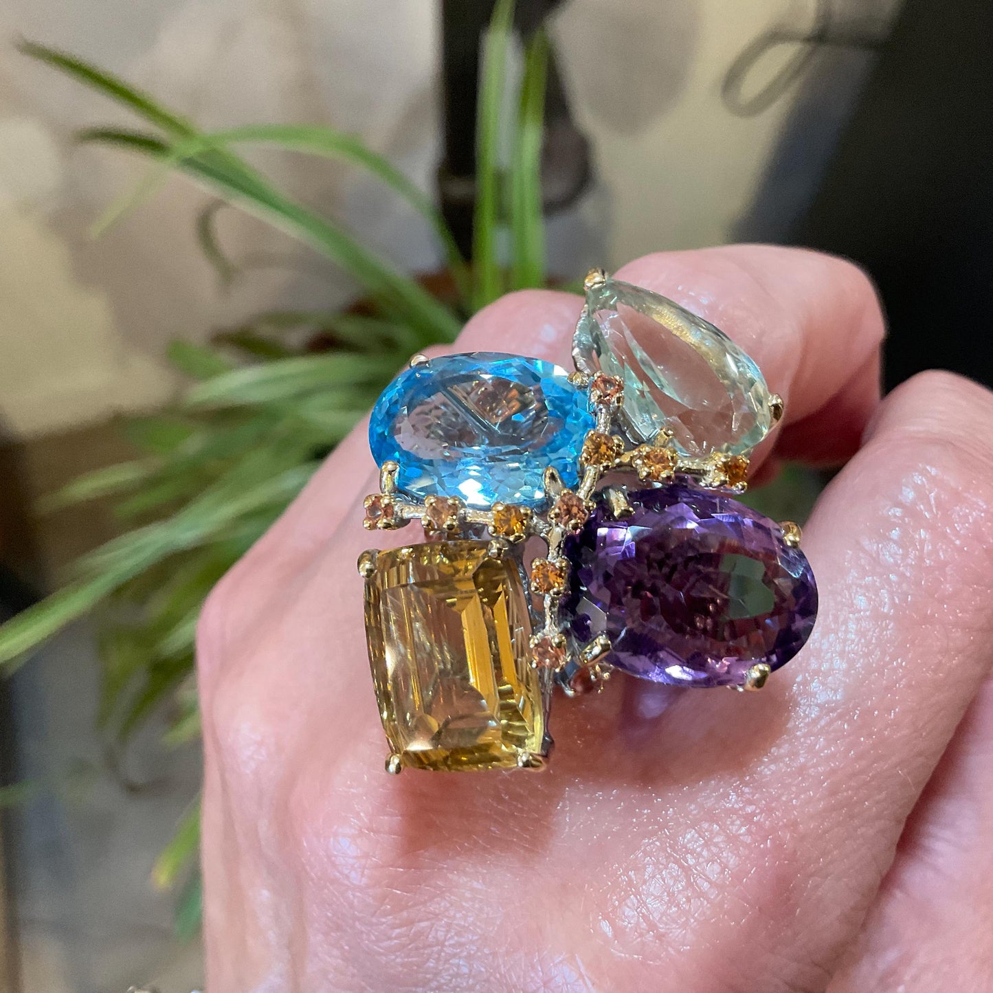 sterling Silver amethyst blue topaz citrine sapphire statement Ring 8