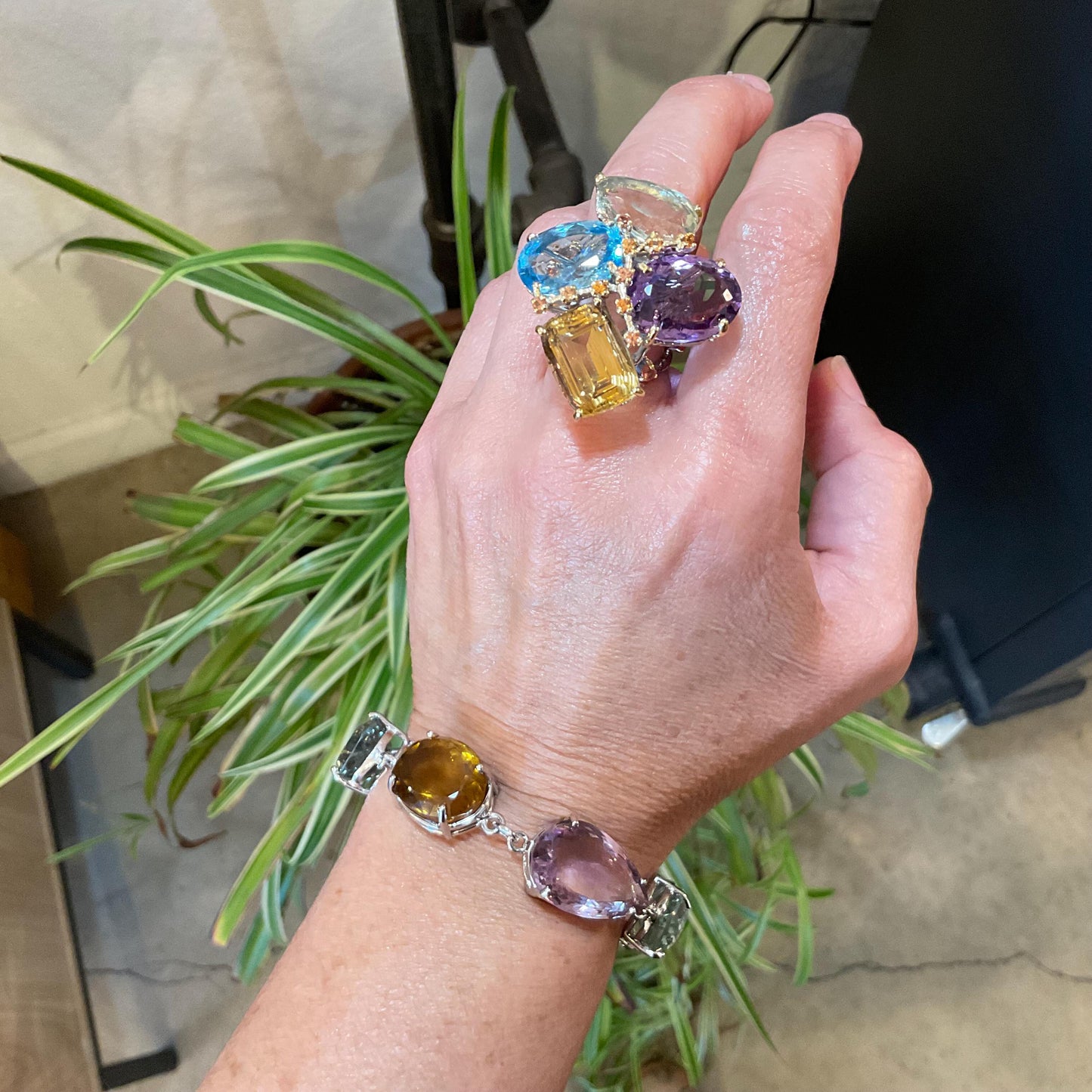 sterling Silver amethyst blue topaz citrine sapphire statement Ring 8