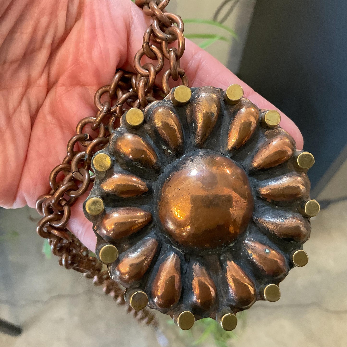Copper artisan handmade sunburst necklace