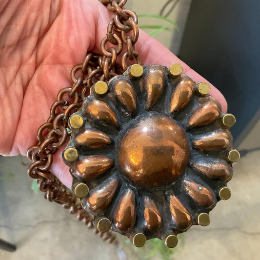 Copper artisan handmade sunburst necklace