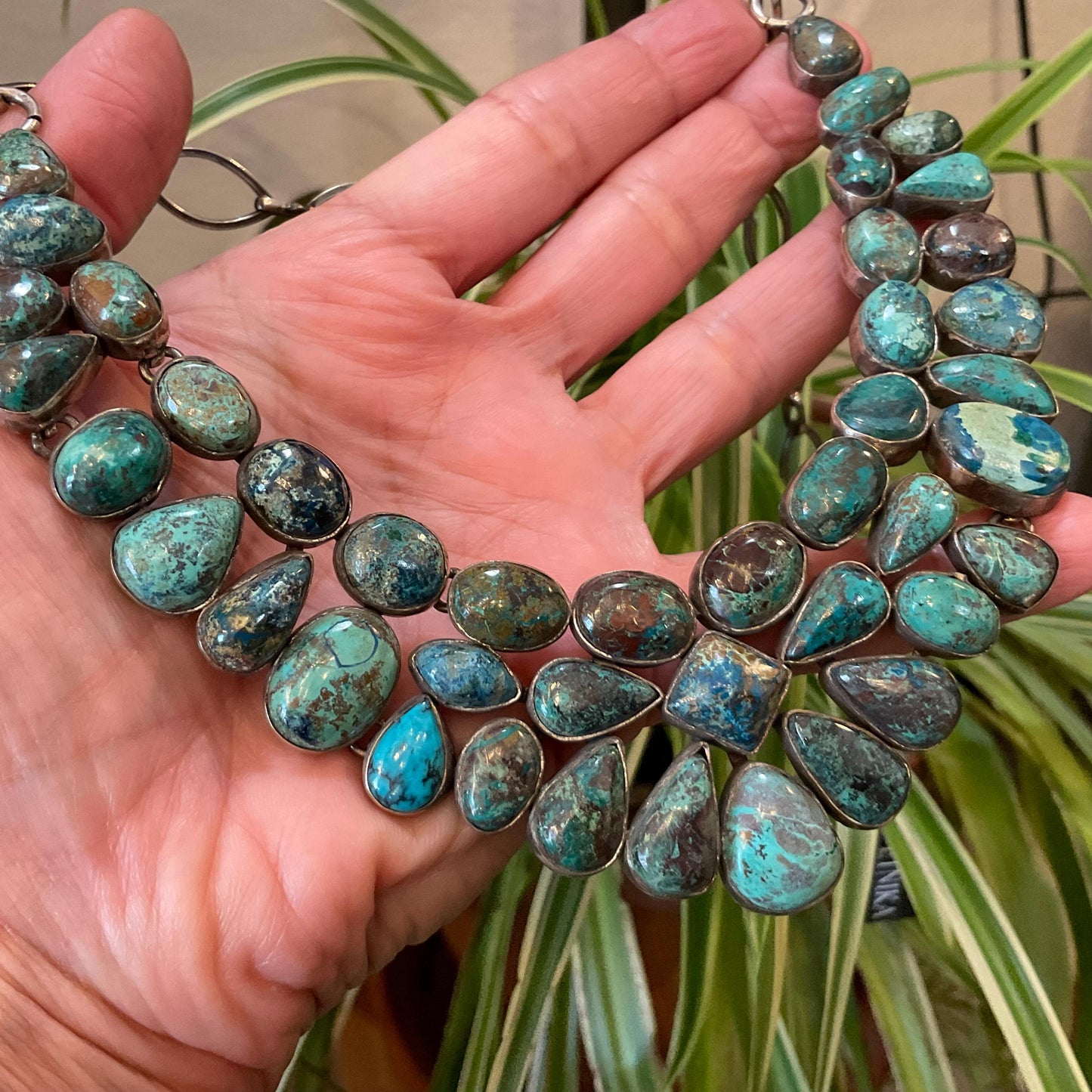 Sterling silver natural turquoise statement collar choker necklace