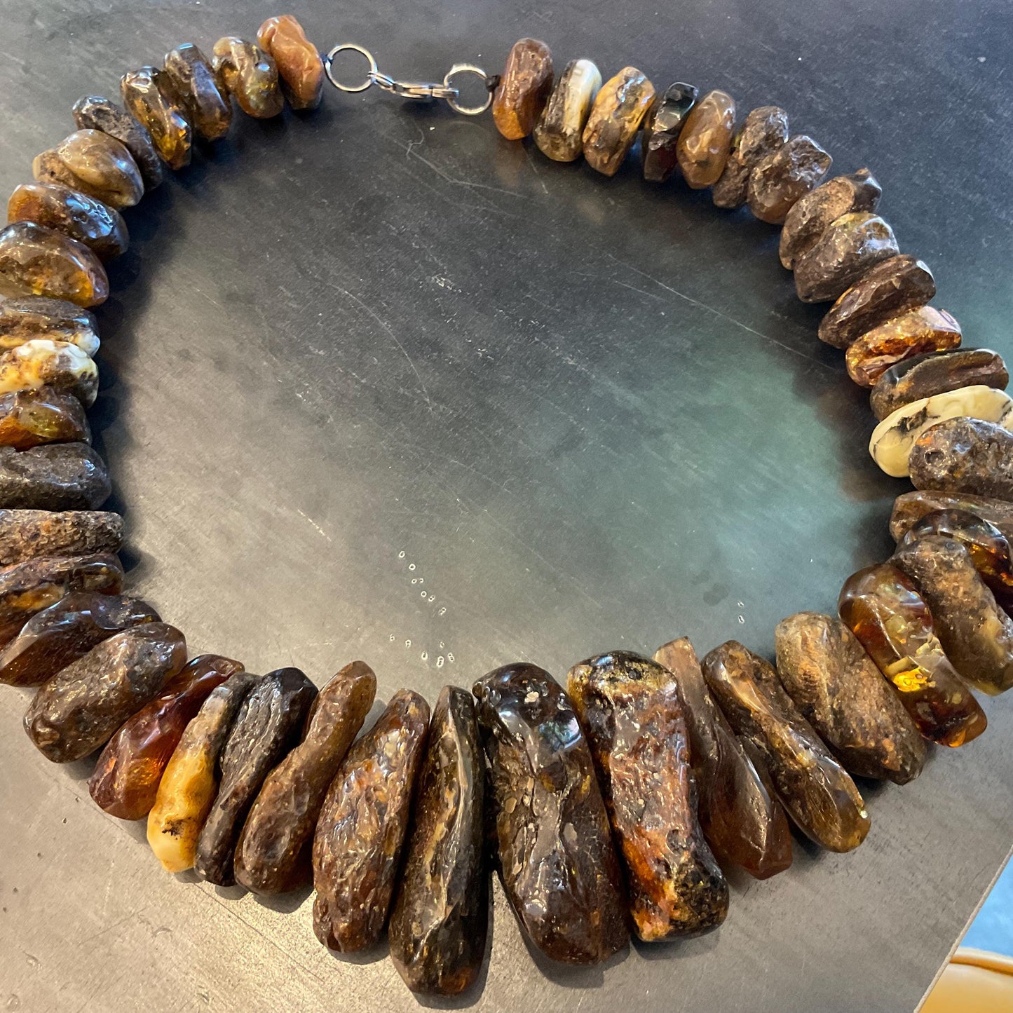 Sterling silver large amber beads statement vintage necklace