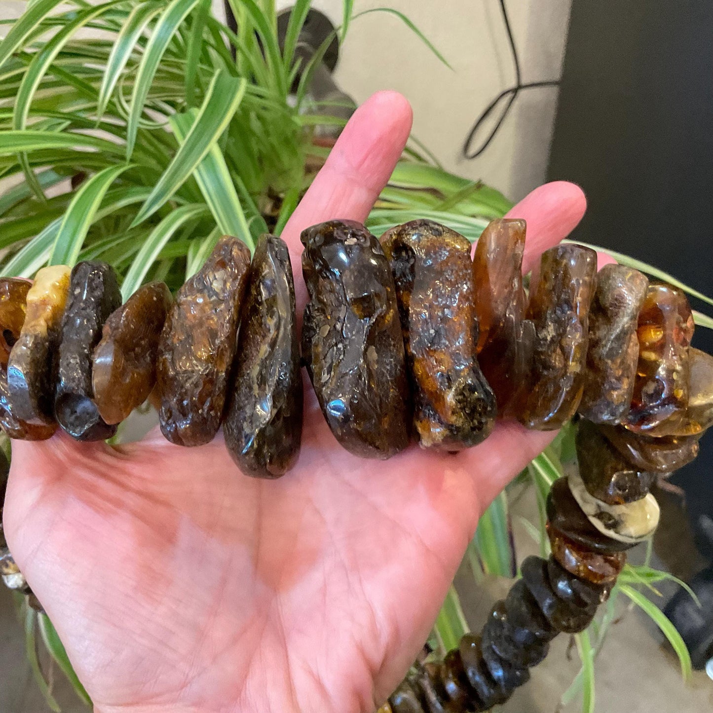 Sterling silver large amber beads statement vintage necklace