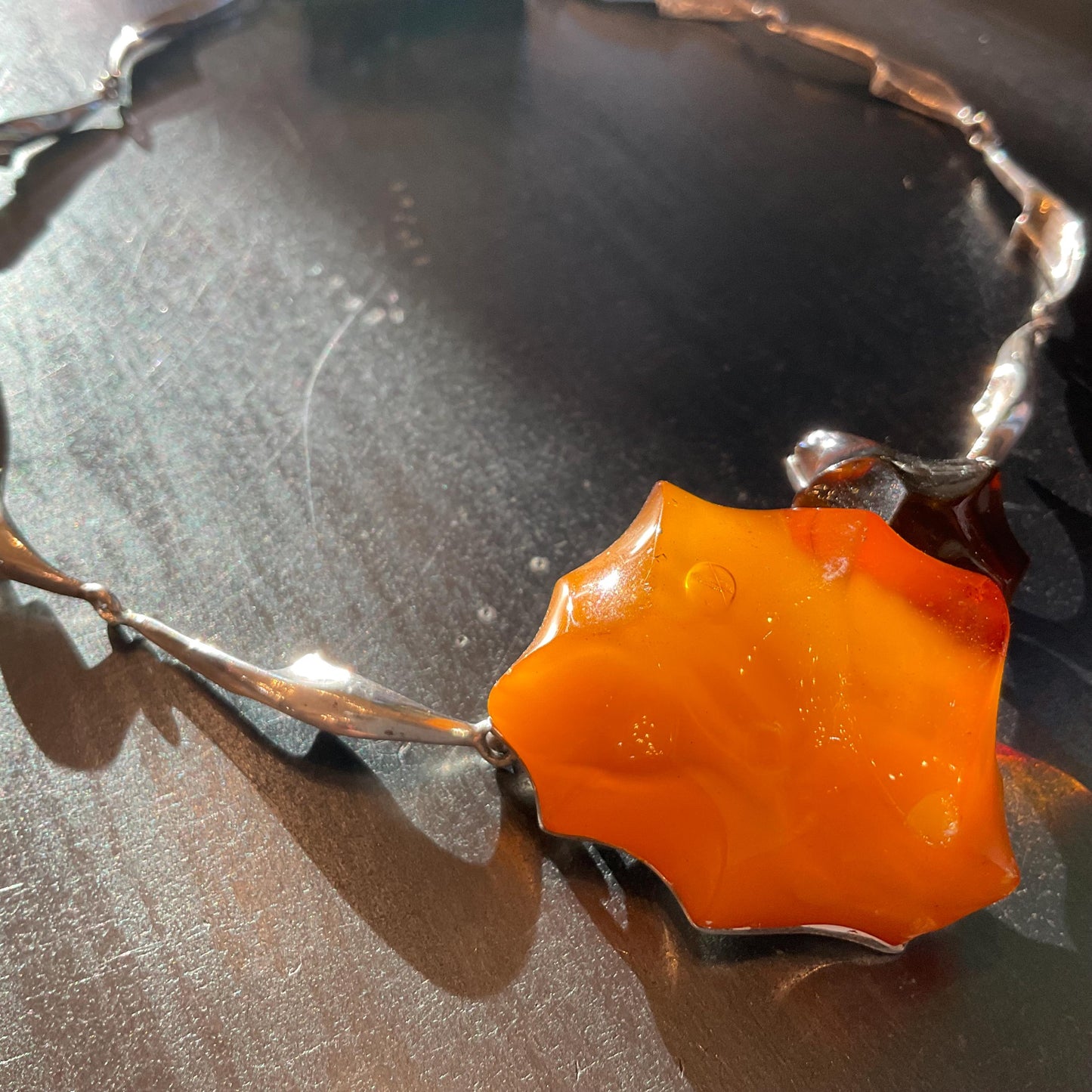 Sterling Silver necklace choker amber with Etsy rule compliance