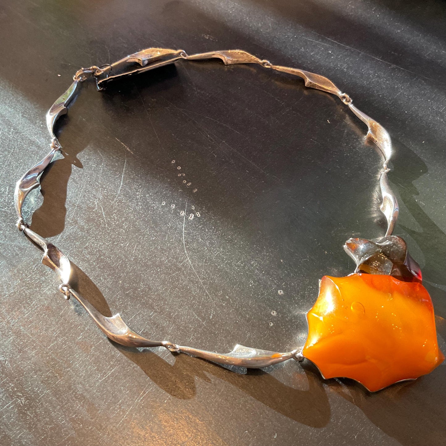 Sterling Silver necklace choker amber with Etsy rule compliance