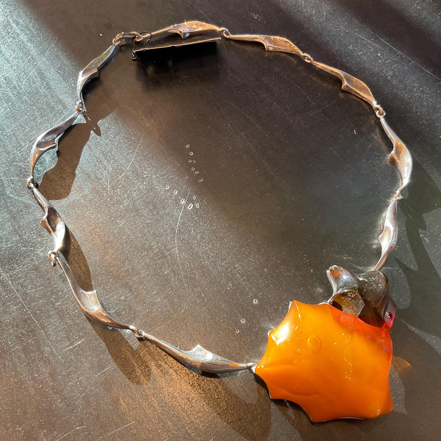 Sterling Silver necklace choker amber with Etsy rule compliance