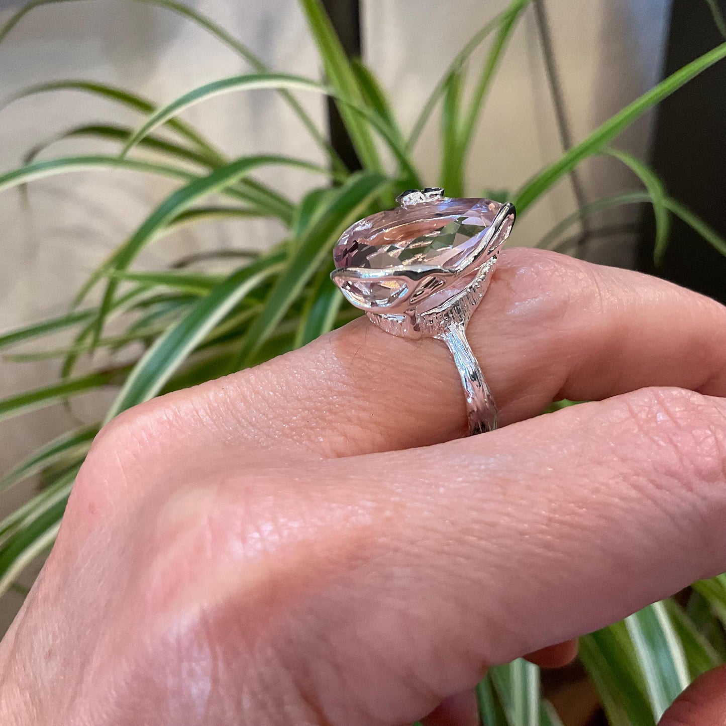 sterling silver statement Natural Ametrine  blue sapphire  pear shape ring 8