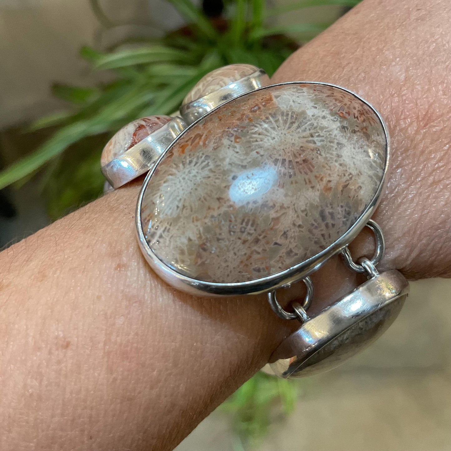 sterling silver statement fossilized coral multi gemstone Bracelet