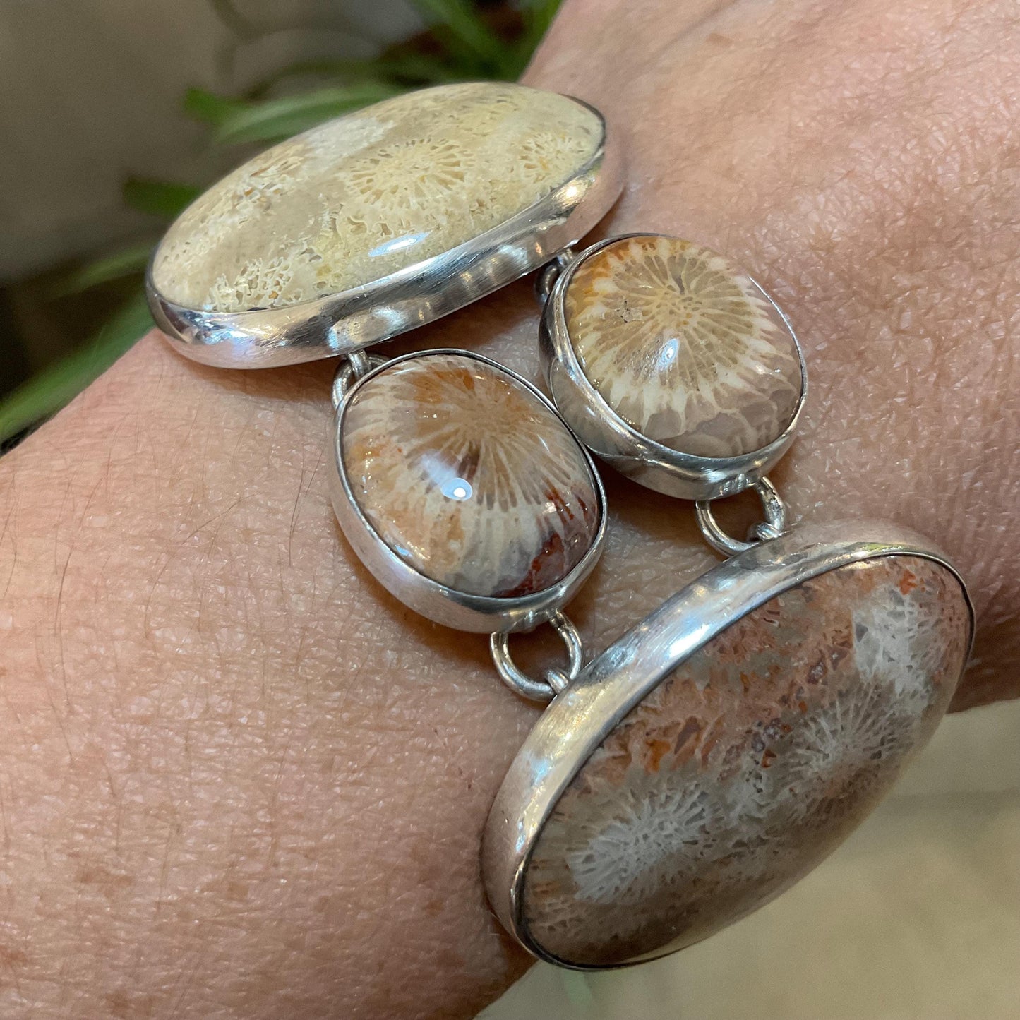 sterling silver statement fossilized coral multi gemstone Bracelet