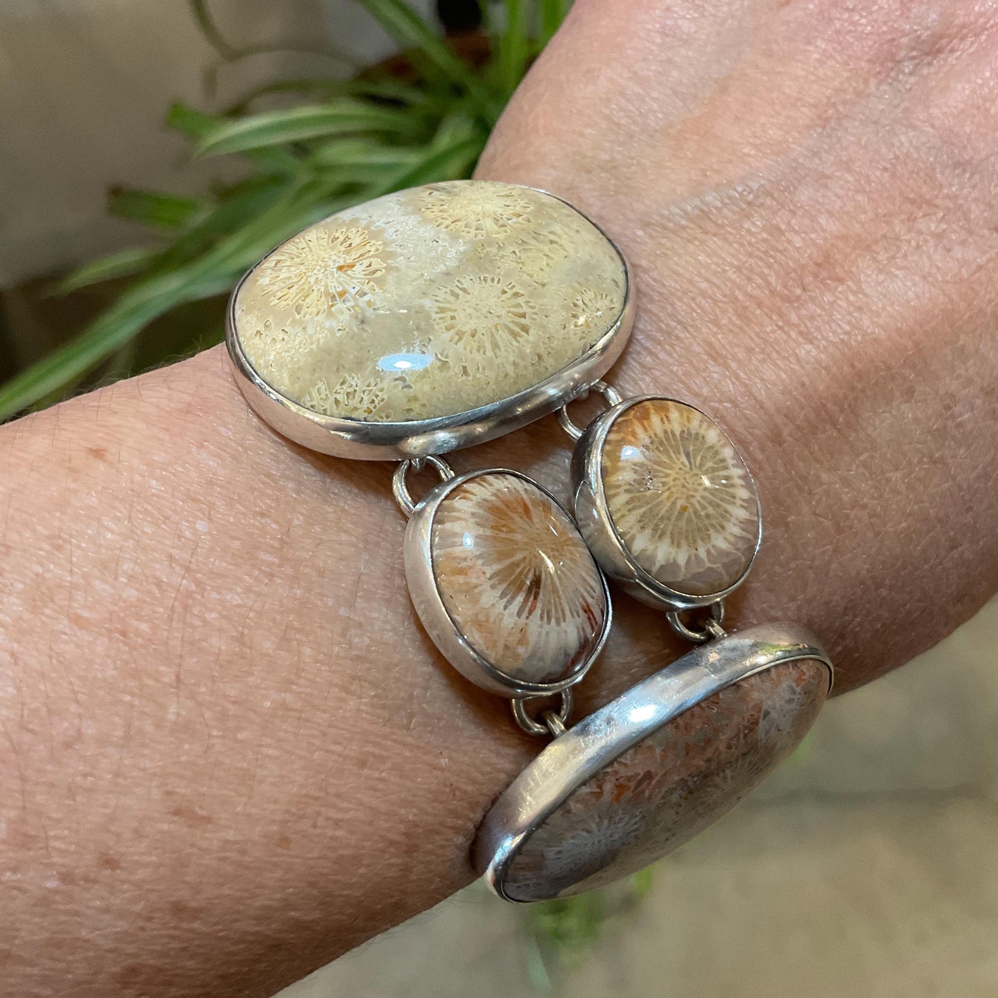 sterling silver statement fossilized coral multi gemstone Bracelet