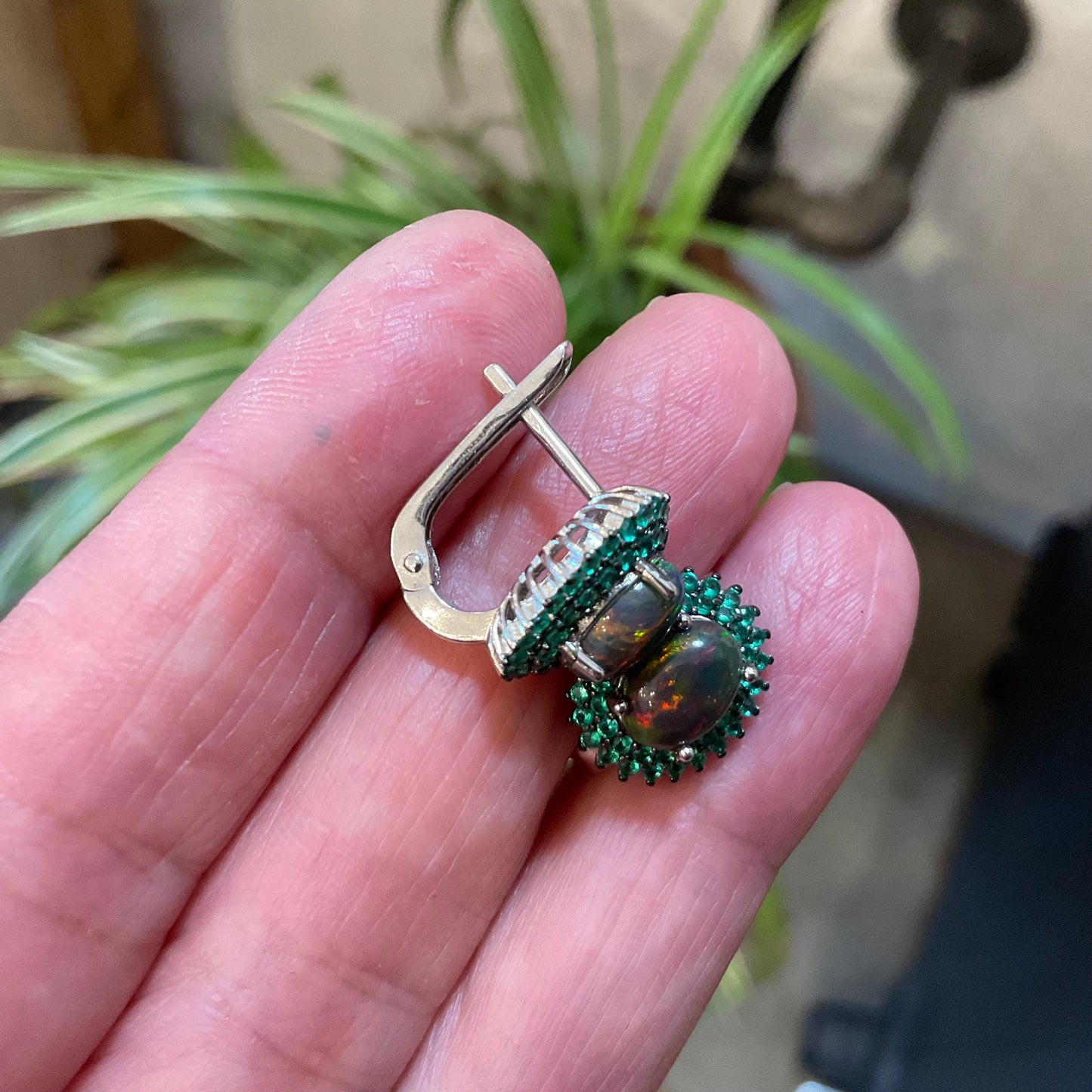 sterling silver Black natural opal post earrings