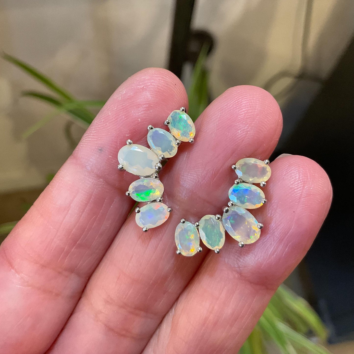 Sterling Silver Natural rainbow Opal post casual Earrings