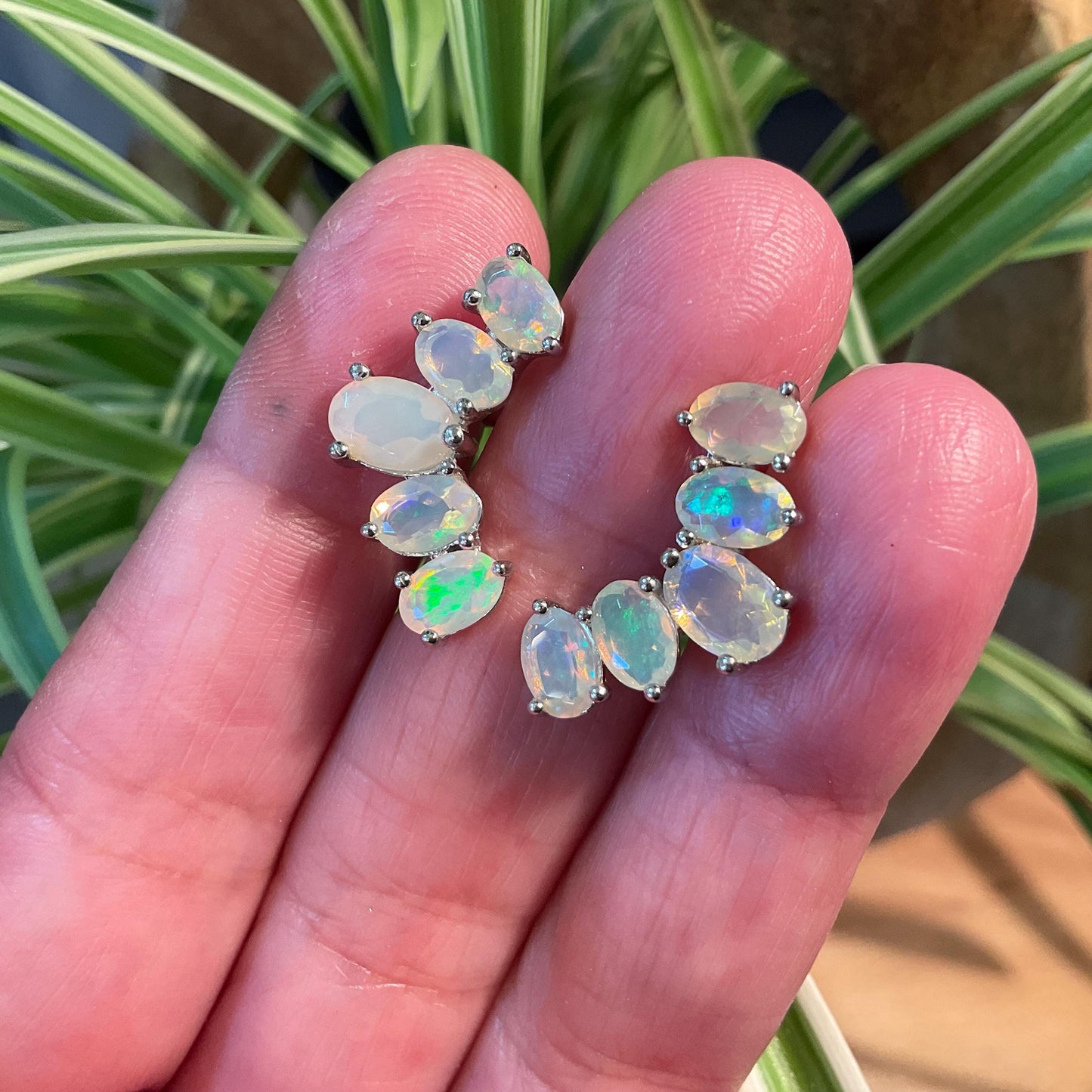 Sterling Silver Natural rainbow Opal post casual Earrings