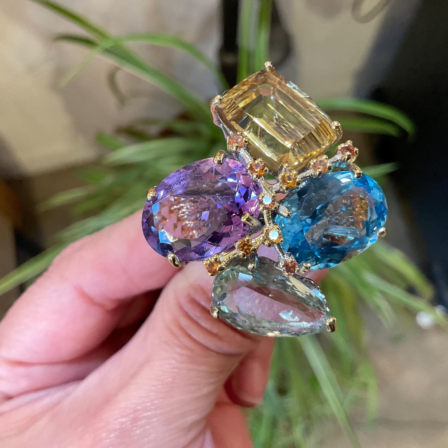 sterling Silver amethyst blue topaz citrine sapphire statement Ring 8