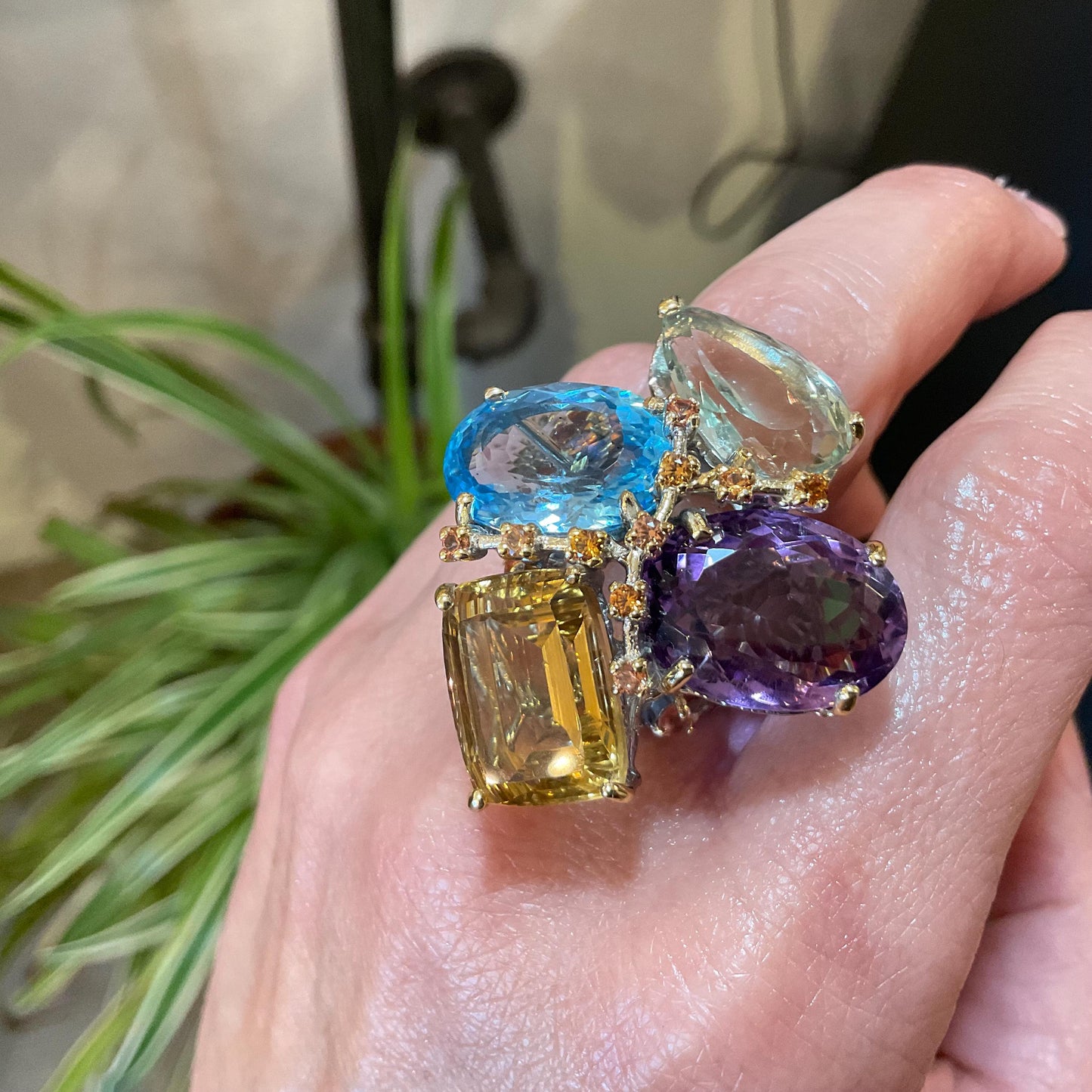 sterling Silver amethyst blue topaz citrine sapphire statement Ring 8