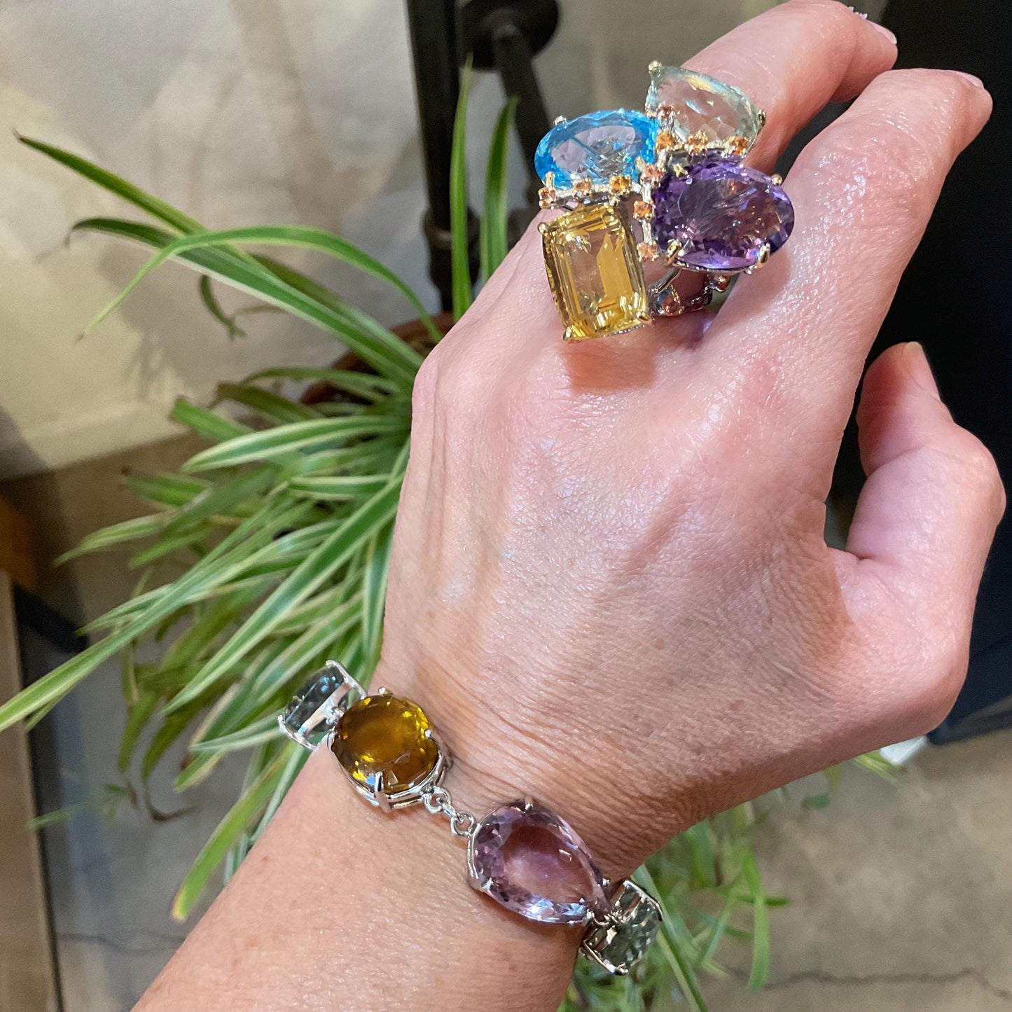 sterling Silver amethyst blue topaz citrine sapphire statement Ring 8