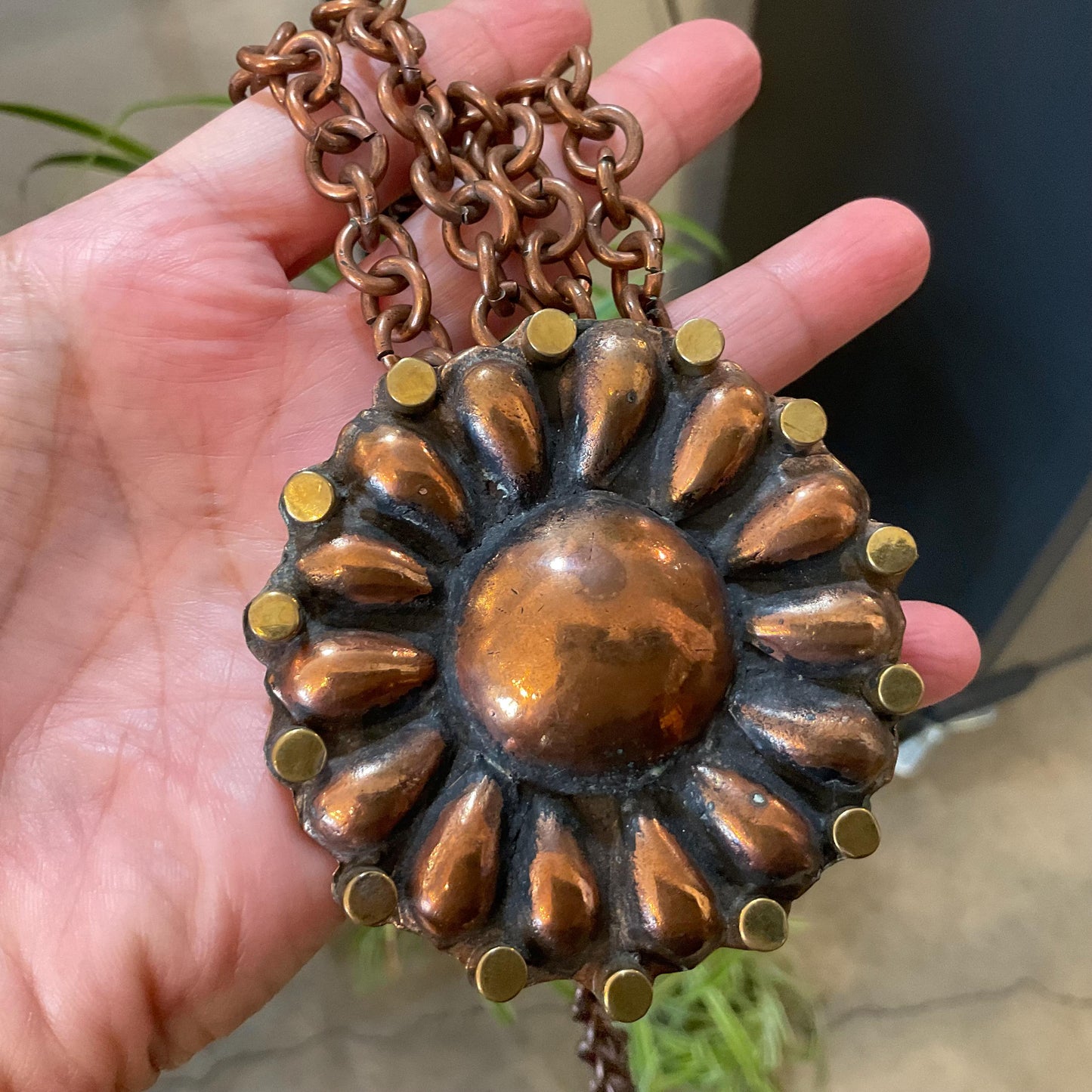Copper artisan handmade sunburst necklace