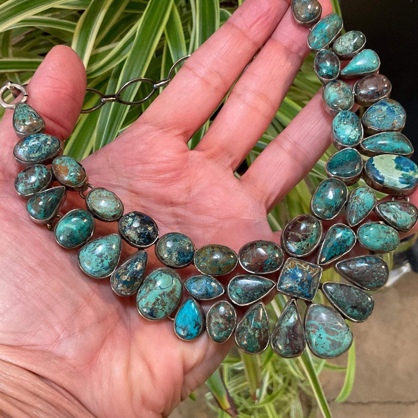 Sterling silver natural turquoise statement collar choker necklace