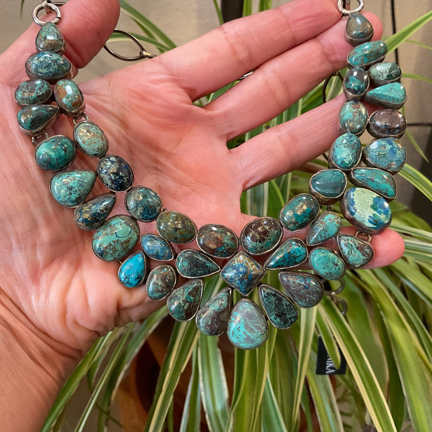 Sterling silver natural turquoise statement collar choker necklace