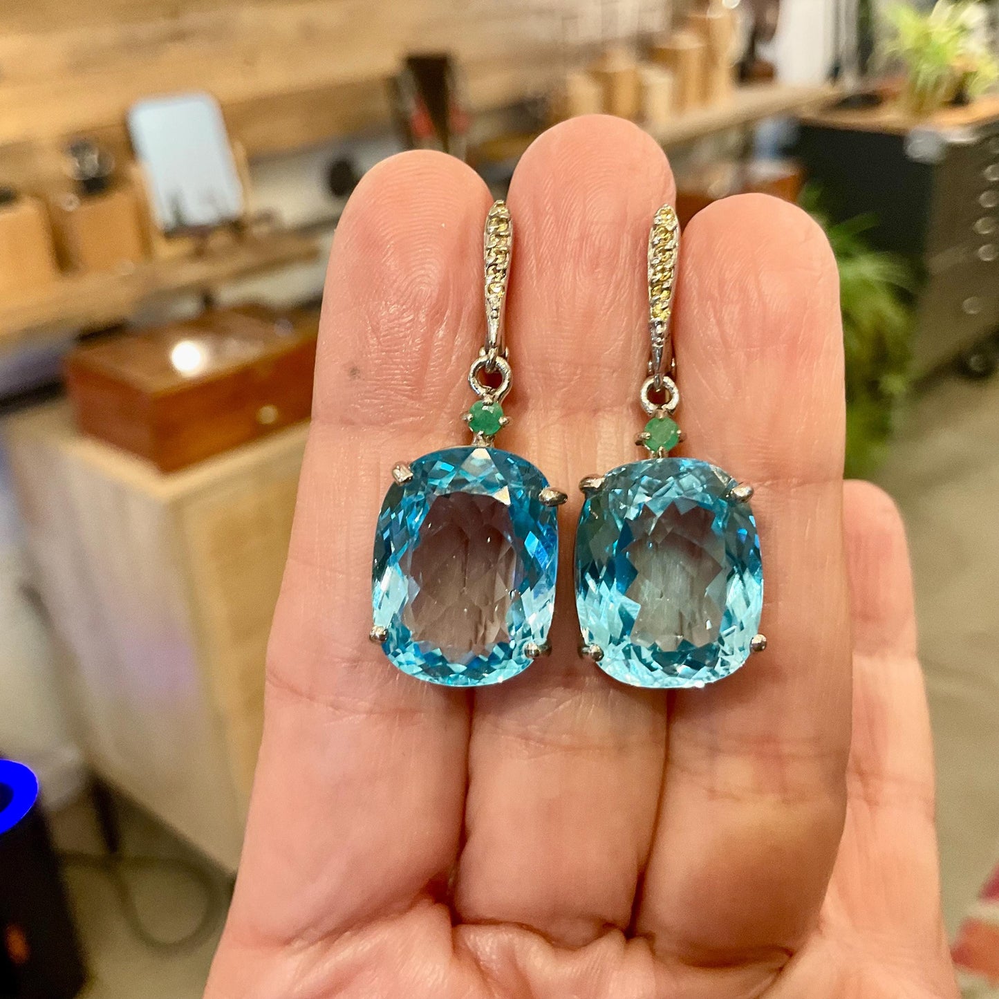 Sterling Silver sky natural blue topaz emerald sapphire fancy earrings