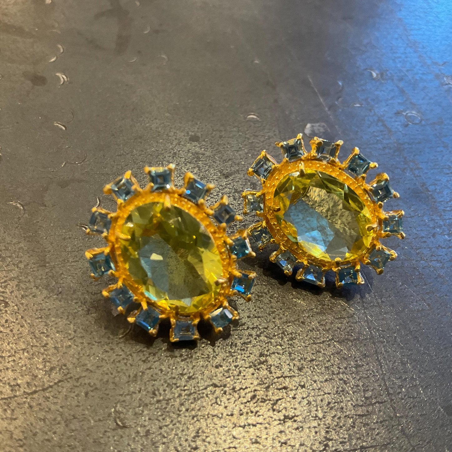 Sterling silver lemon quartz citrine statement earrings